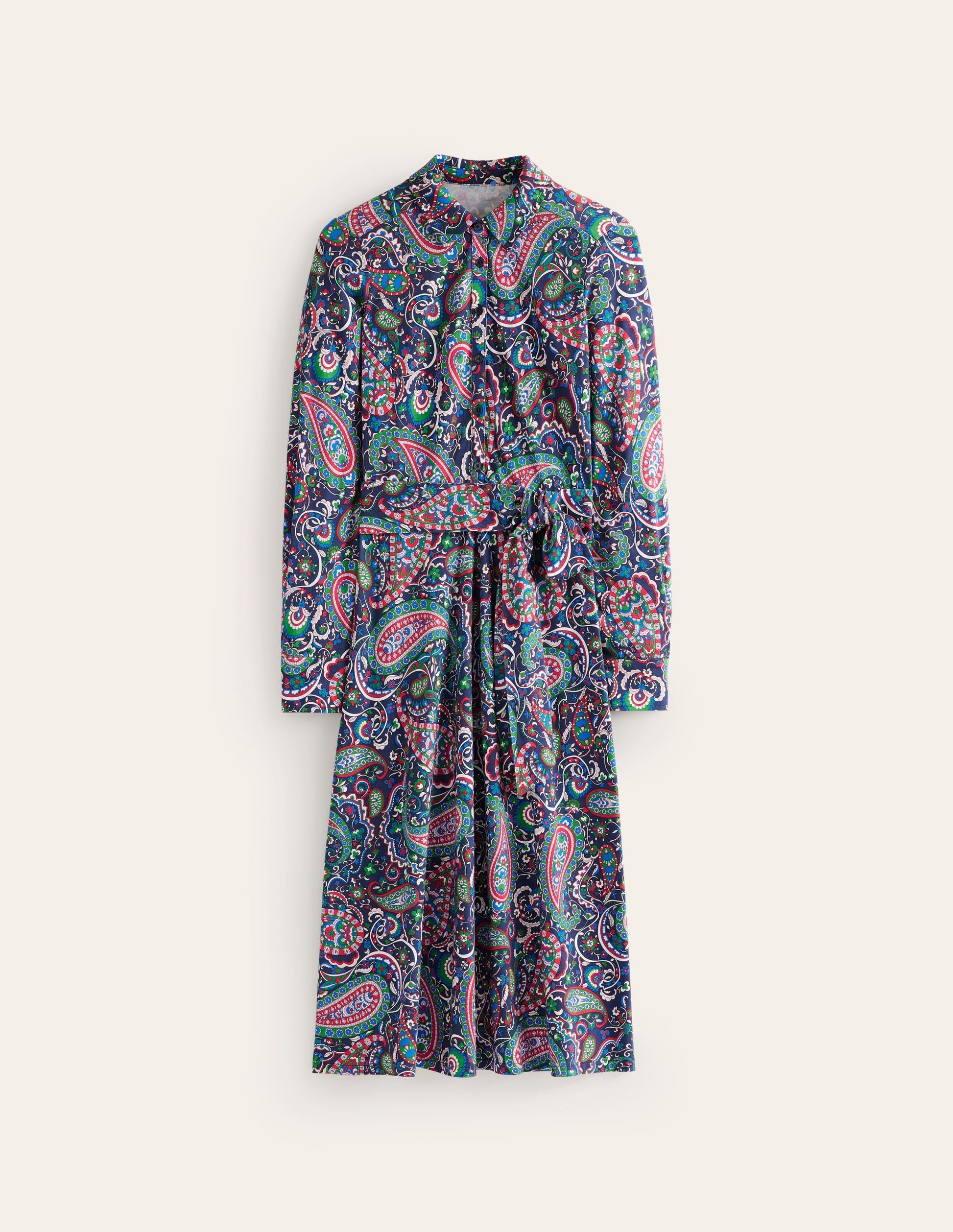 Laura Jersey Midi Shirt Dress-Navy, Paisley Paradise-6
