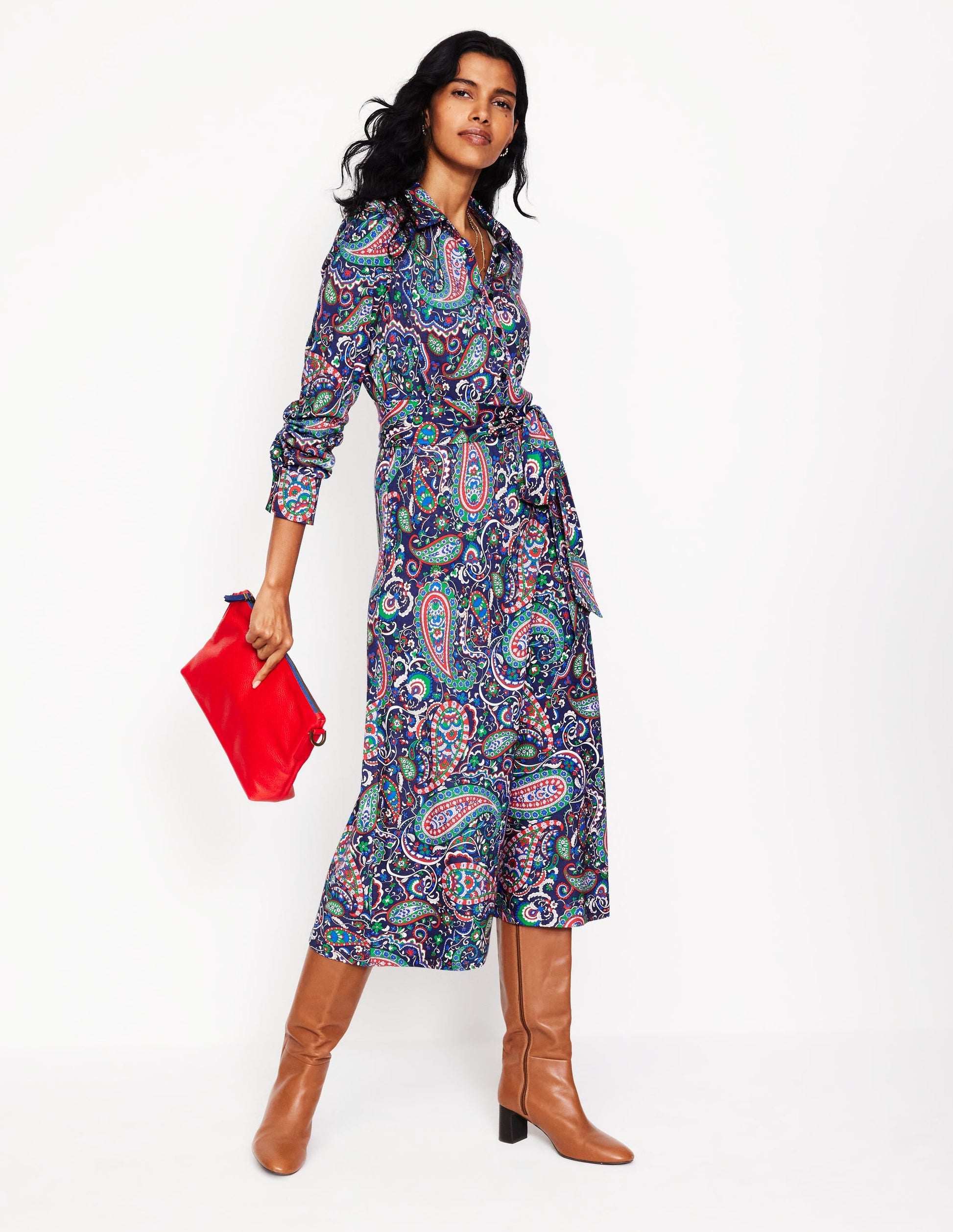 Laura Jersey Midi Shirt Dress-Navy, Paisley Paradise-1
