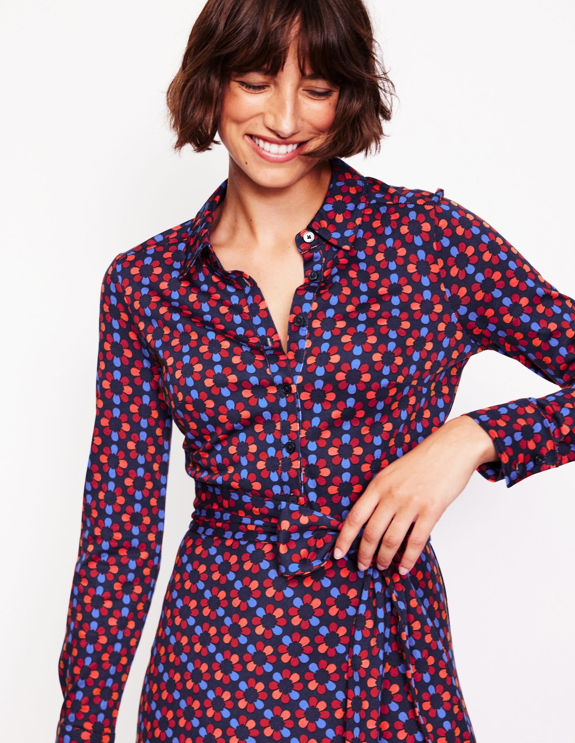 Laura Jersey Midi Shirt Dress-Bright Pink, Structured Petal-2