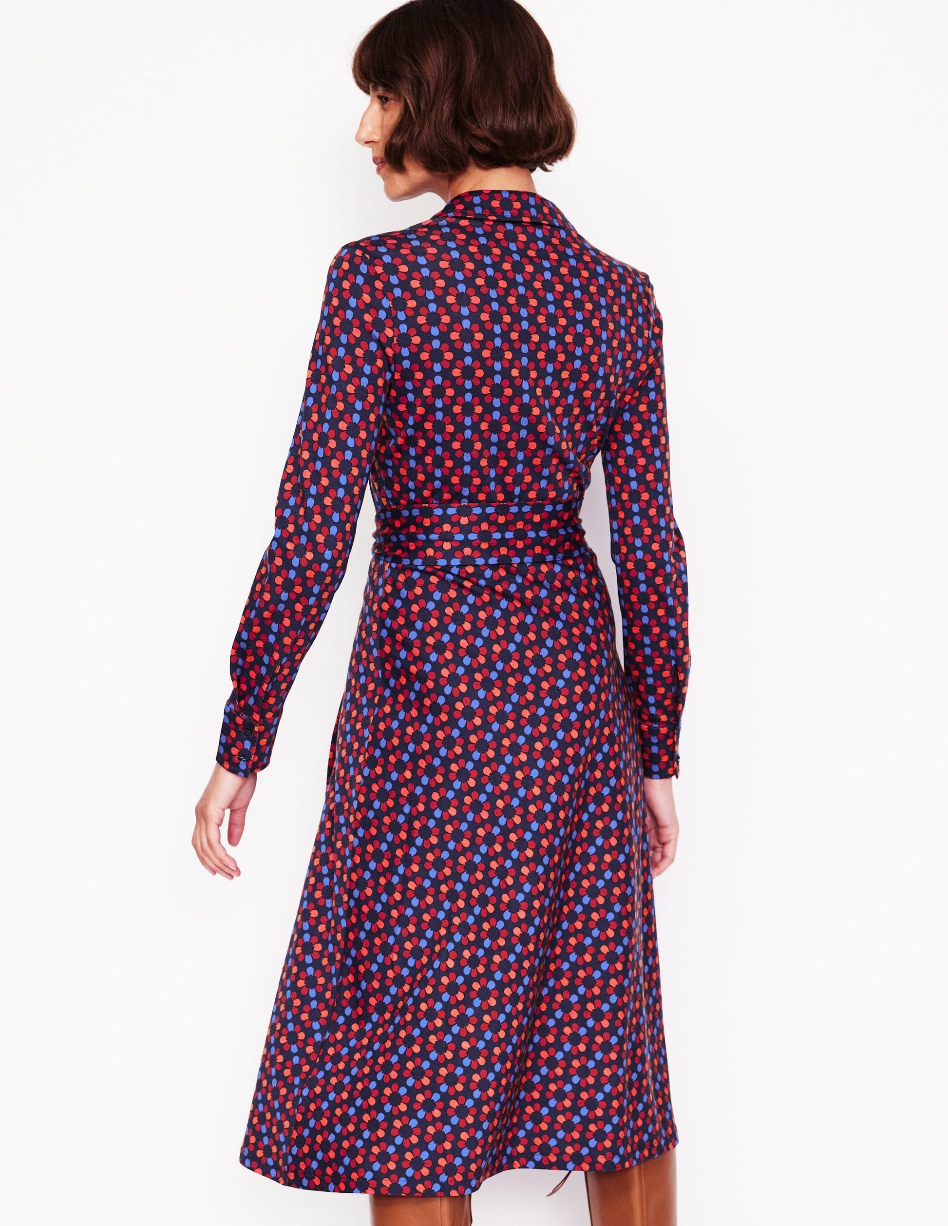 Laura Jersey Midi Shirt Dress-Bright Pink, Structured Petal-3