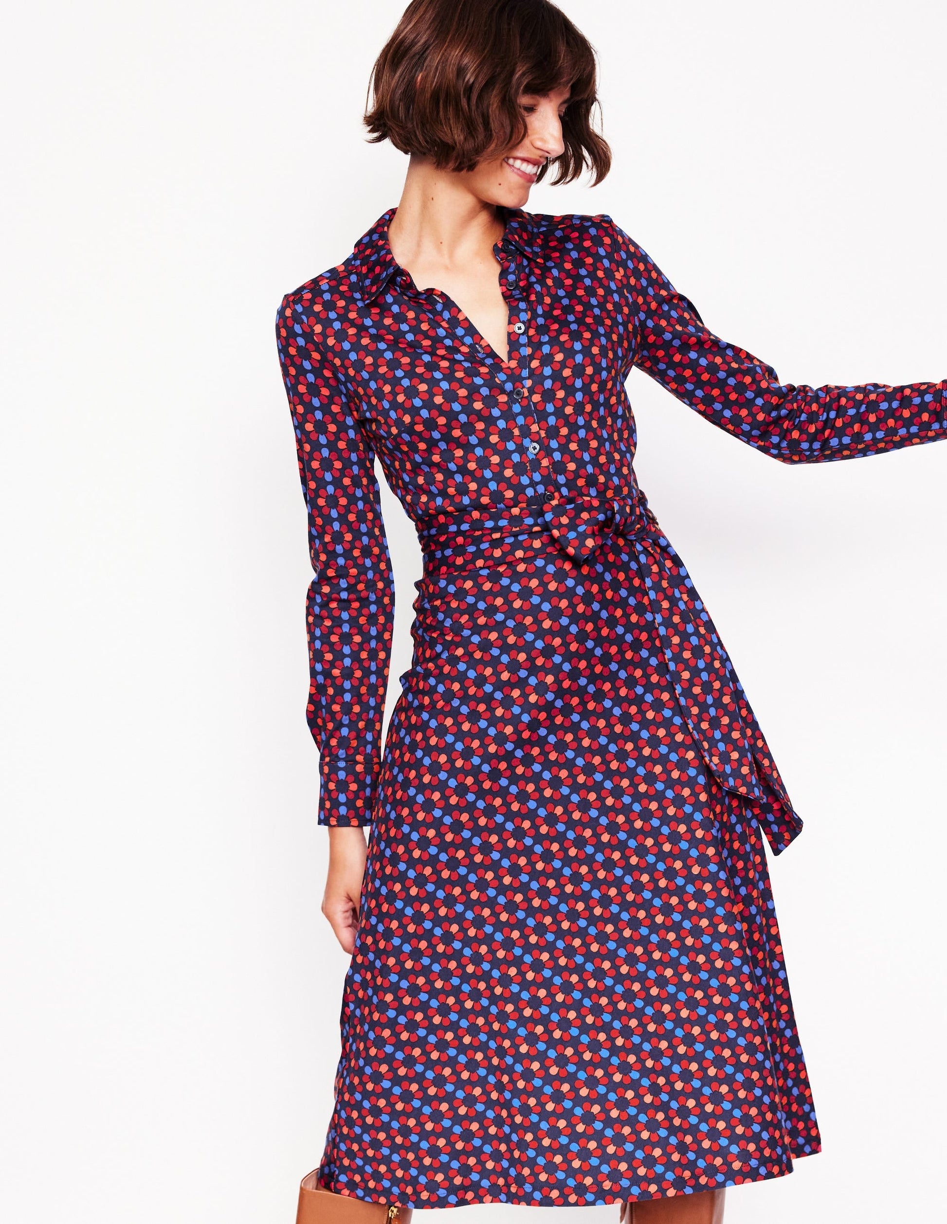 Laura Jersey Midi Shirt Dress-Bright Pink, Structured Petal-4