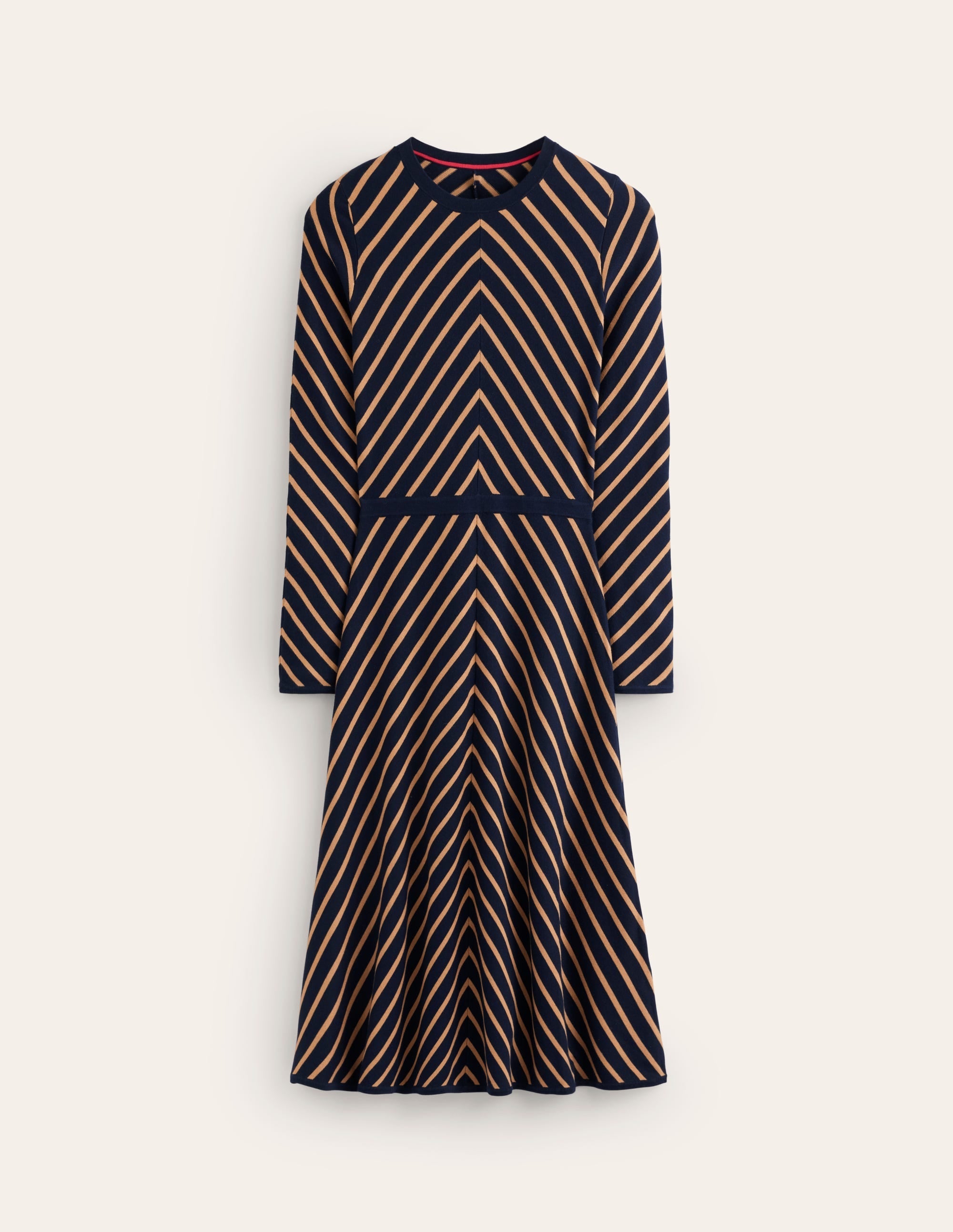 Maria Knitted Midi Dress-Navy, Camel Stripe - Image 5