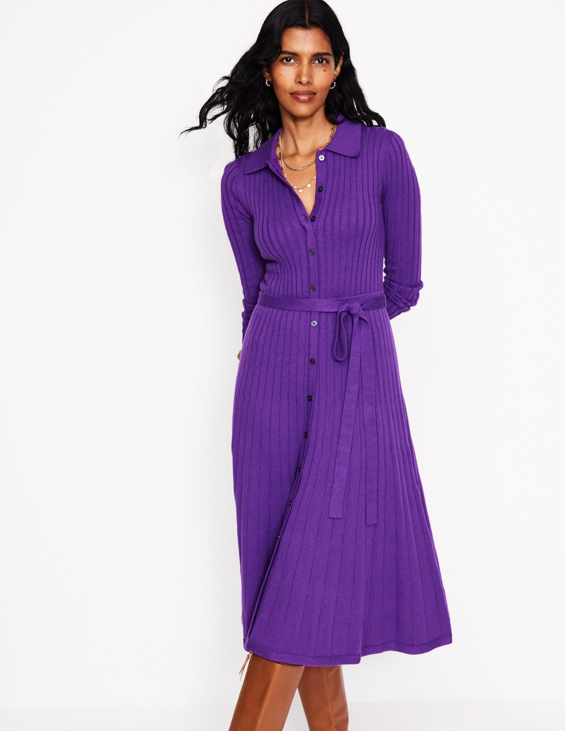 Rachel Knitted Shirt Dress-Amethyst-1