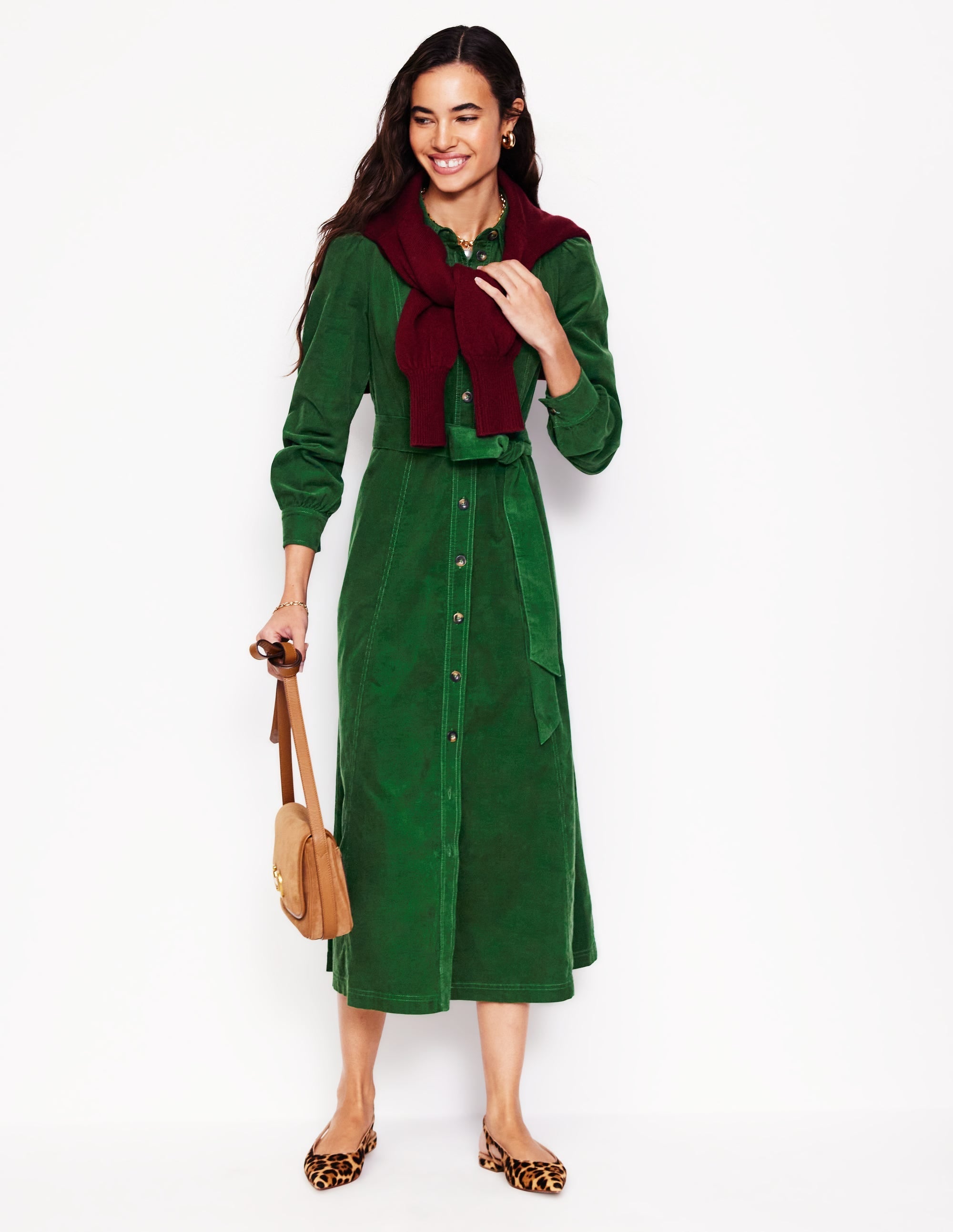 Aubrey Cord Midi Shirt Dress-Eden - Image 5