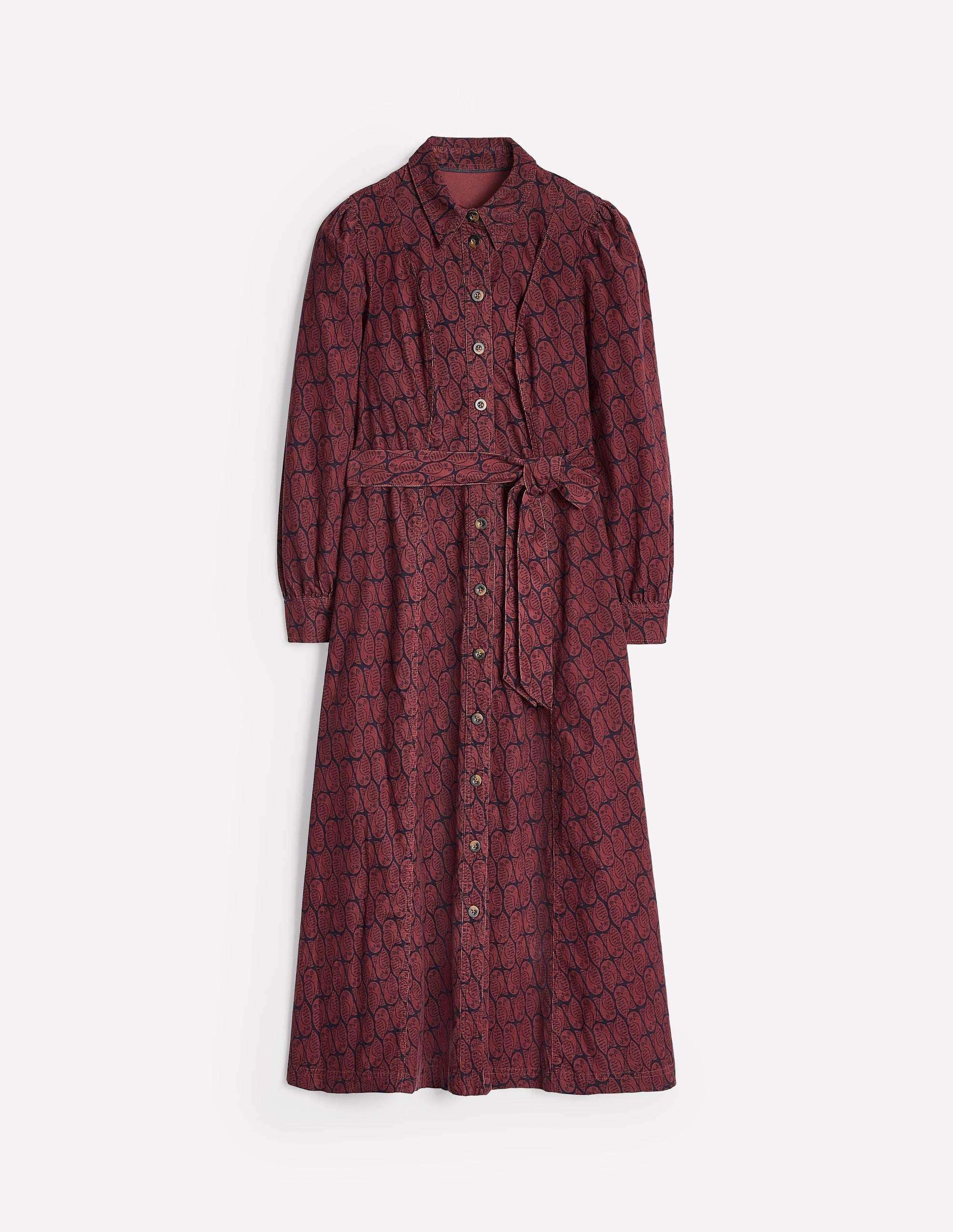 Aubrey Cord Midi Shirt Dress-Chestnut, Owl Stamp - Image 7