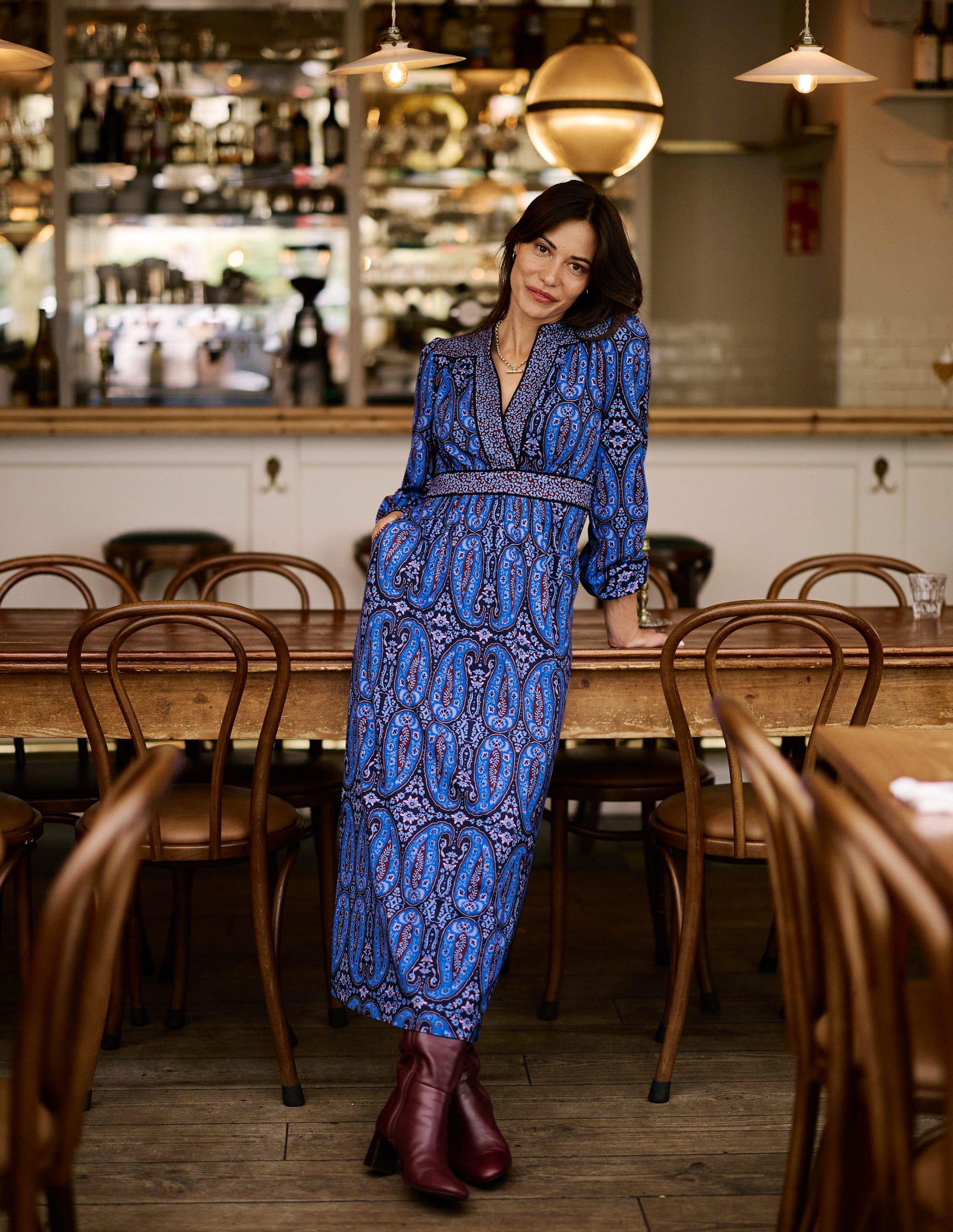 Hotched Ponte Dress-Blue, Paisley Bud-5