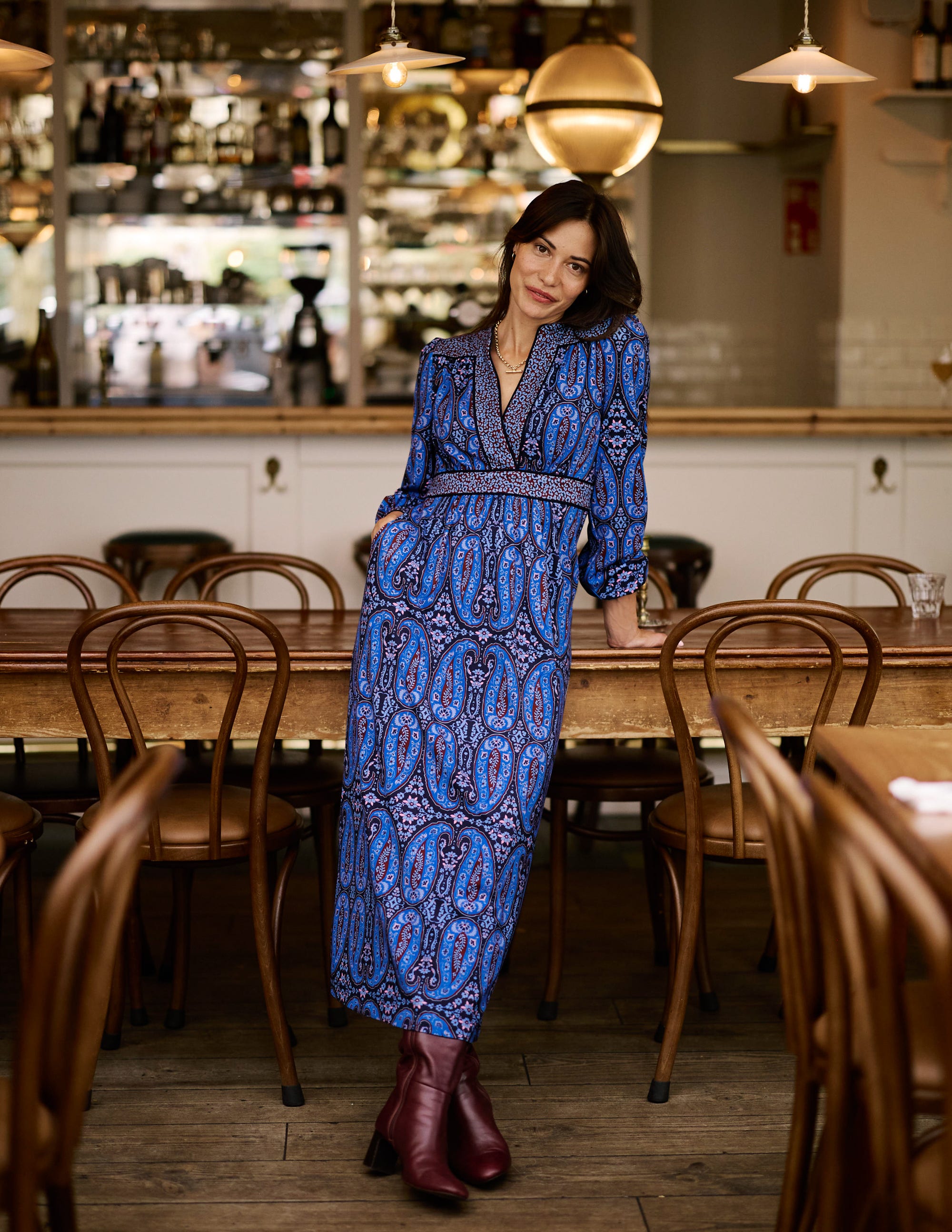 Hotched Ponte Dress-Blue, Paisley Bud - Image 5