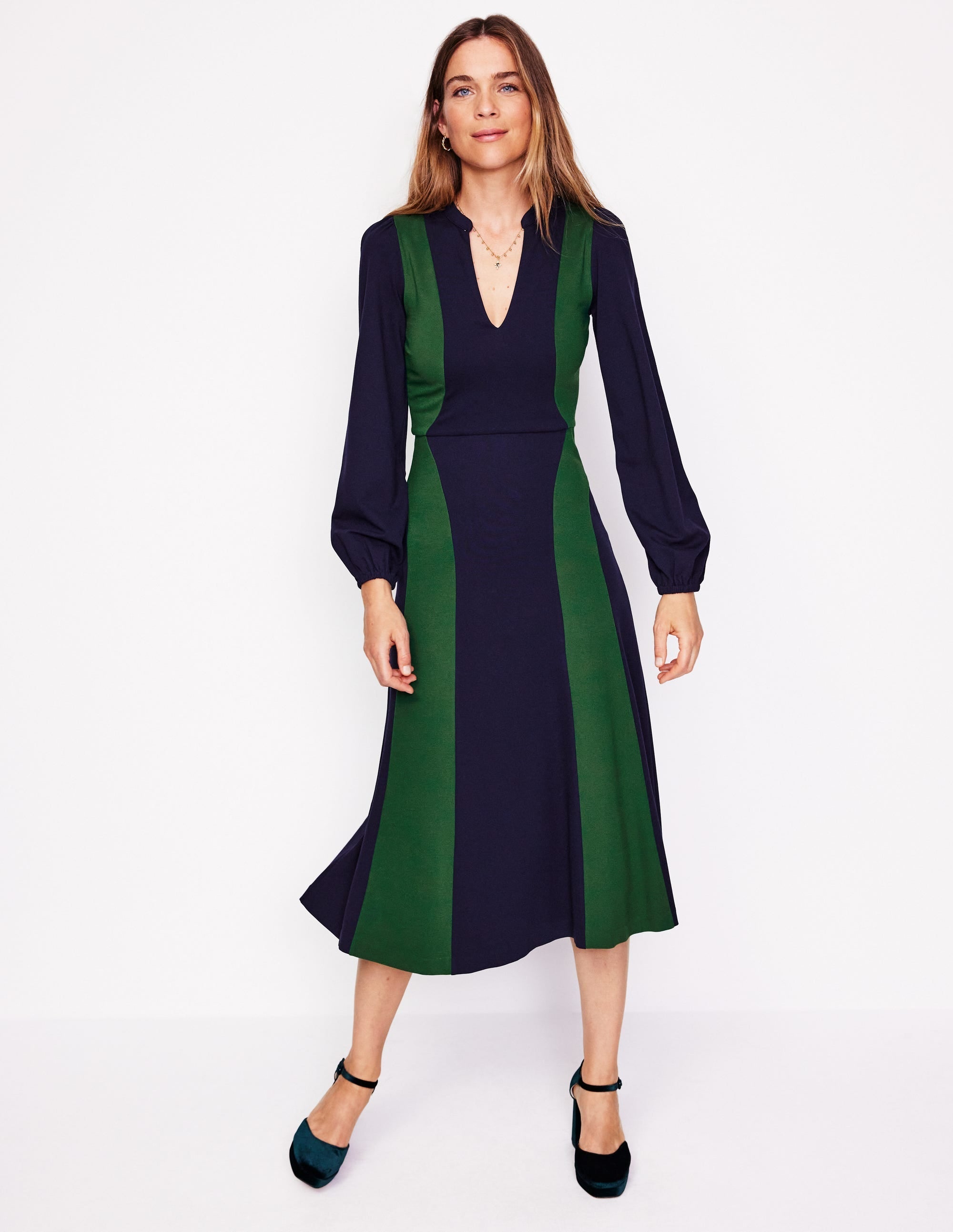 Notch Abstract Ponte Dress-Navy, Glade - Image 1