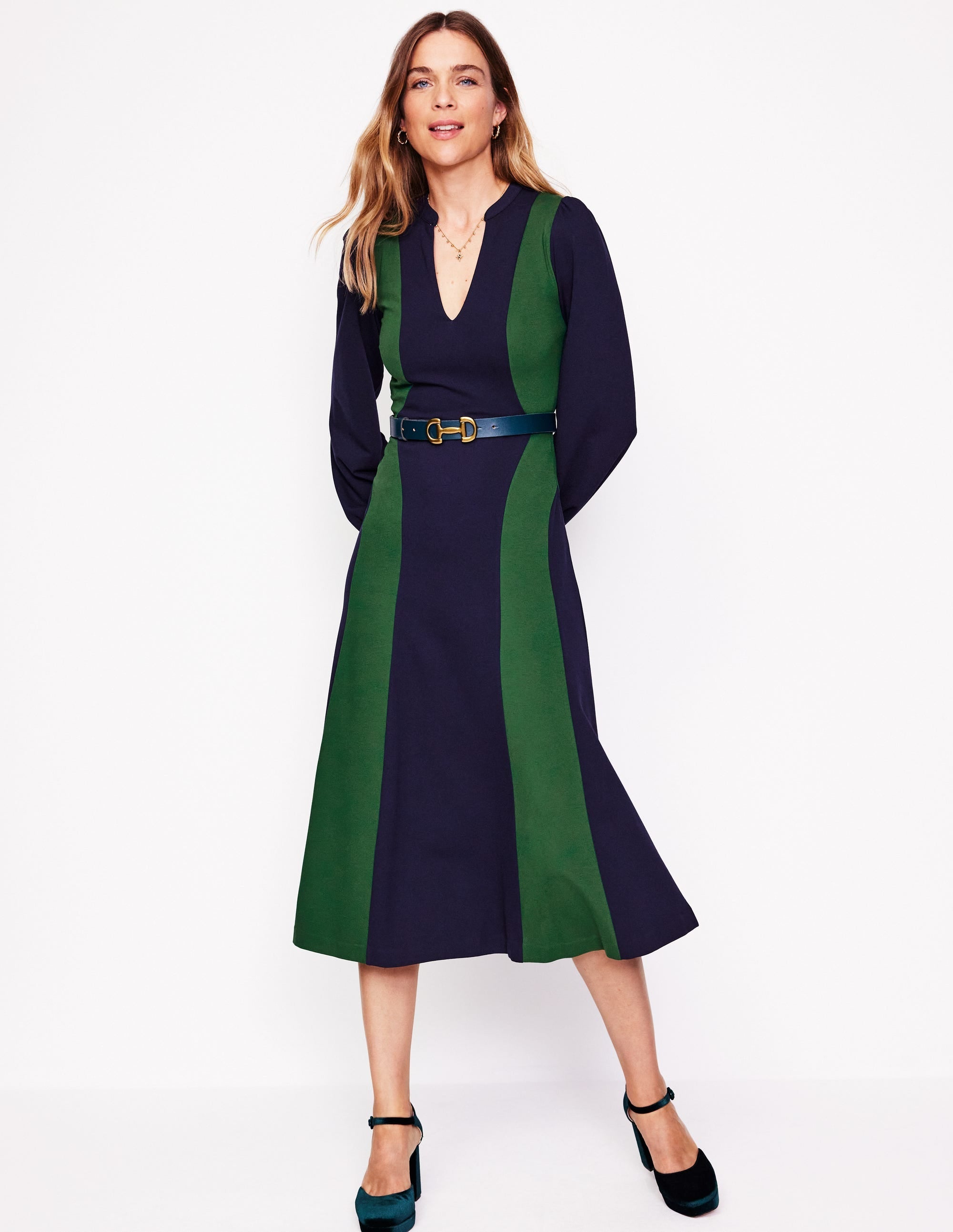 Notch Abstract Ponte Dress-Navy, Glade - Image 4