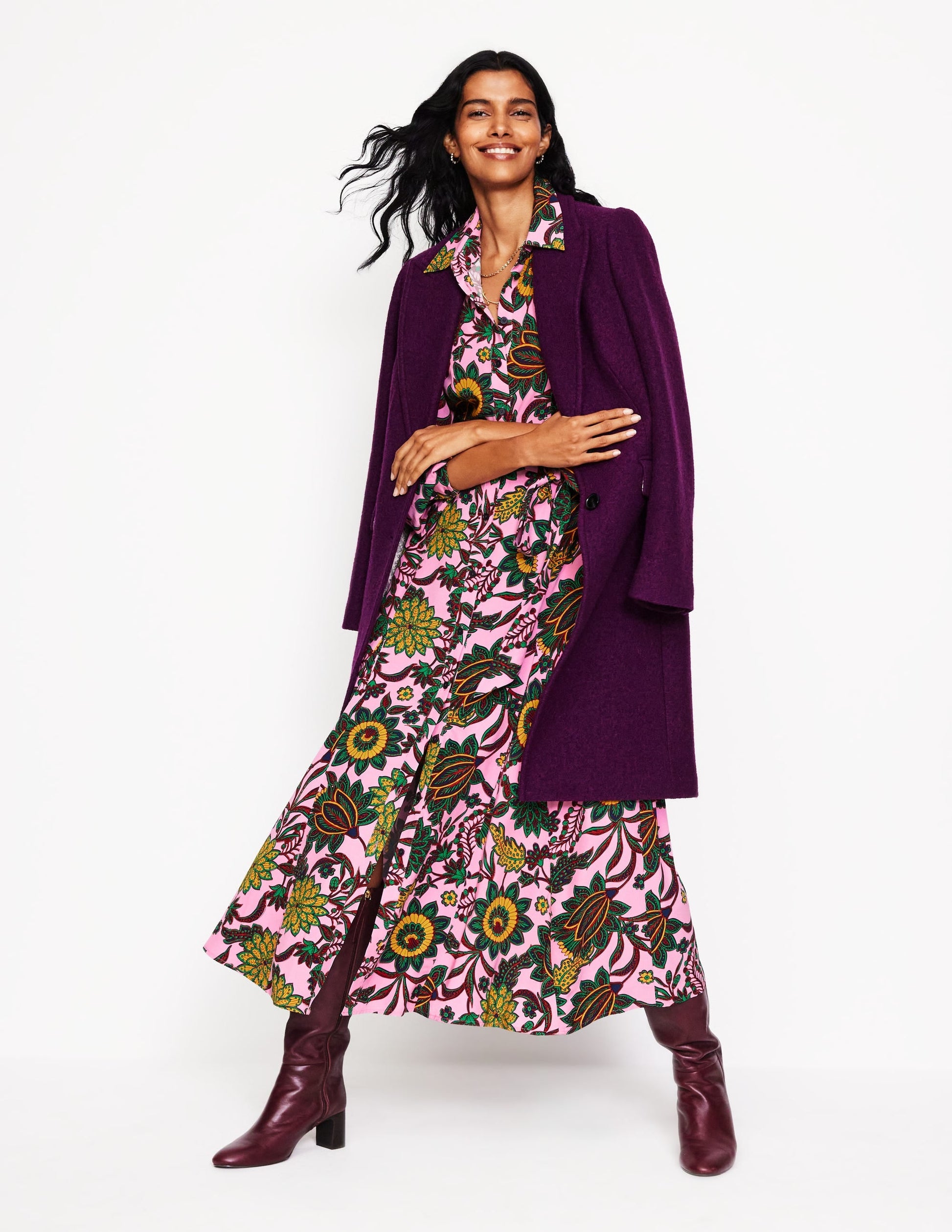 Martha Godet Maxi Shirt Dress-Mauve Mist, Ornate Bud-1