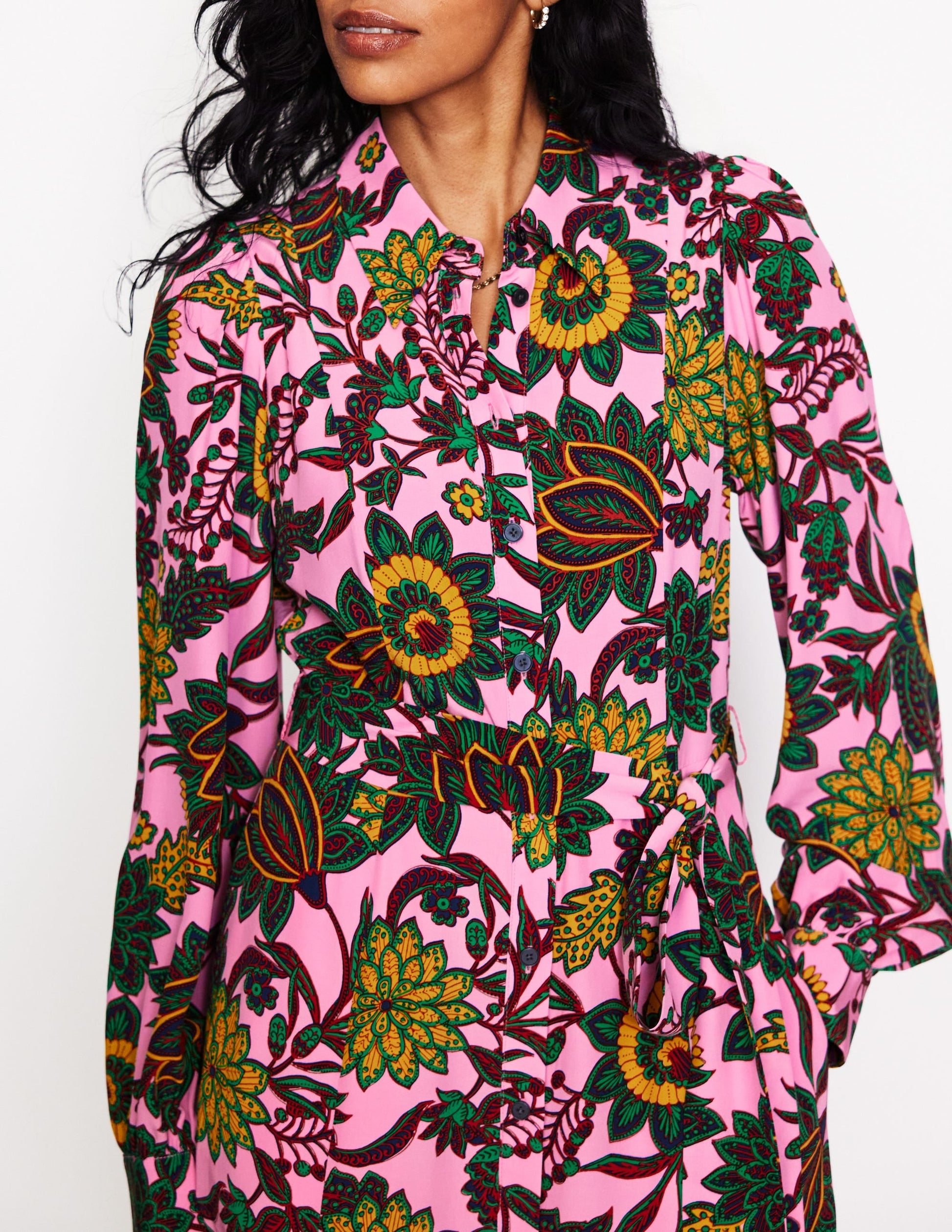Martha Godet Maxi Shirt Dress-Mauve Mist, Ornate Bud-2