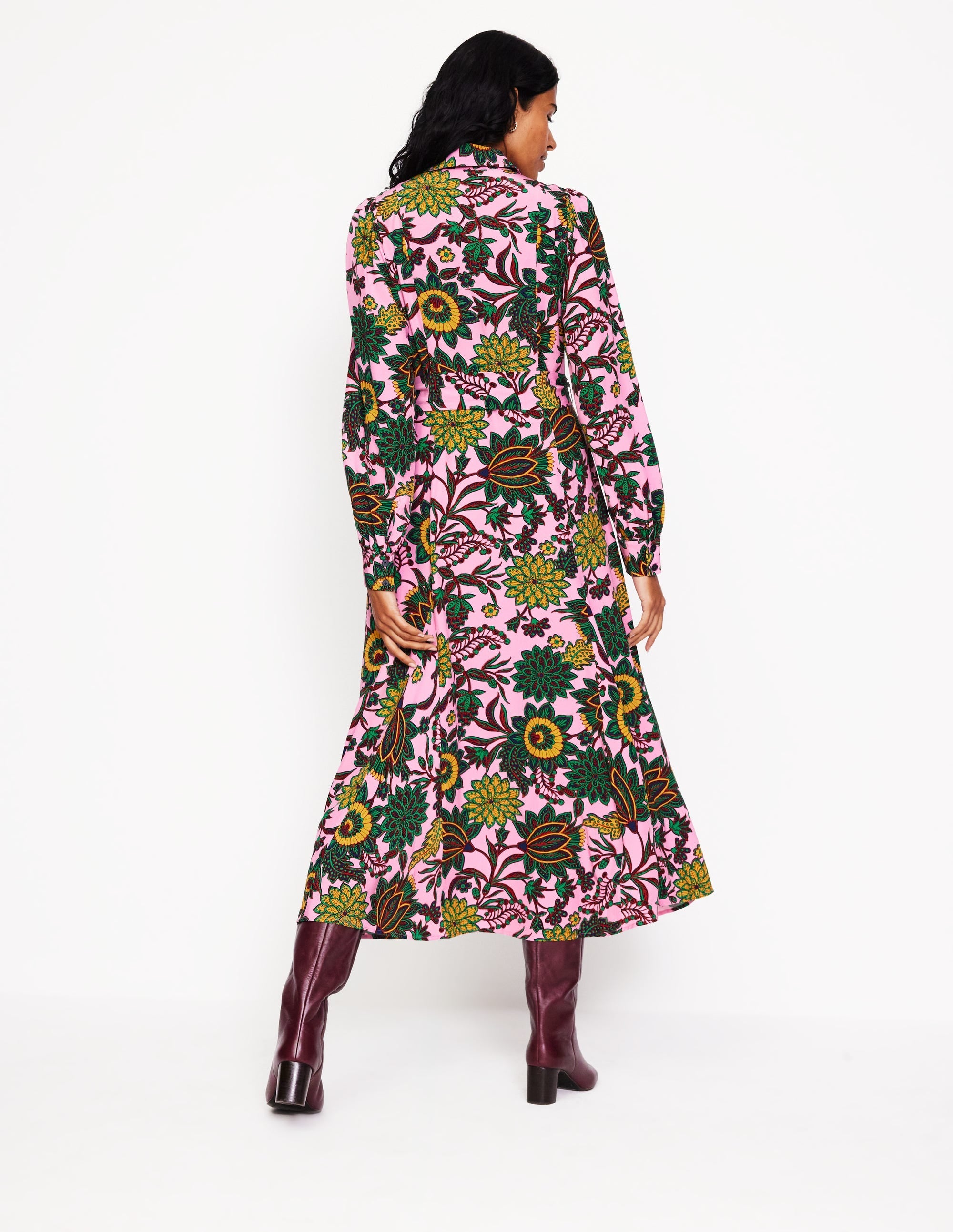 Martha Godet Maxi Shirt Dress-Mauve Mist, Ornate Bud - Image 3