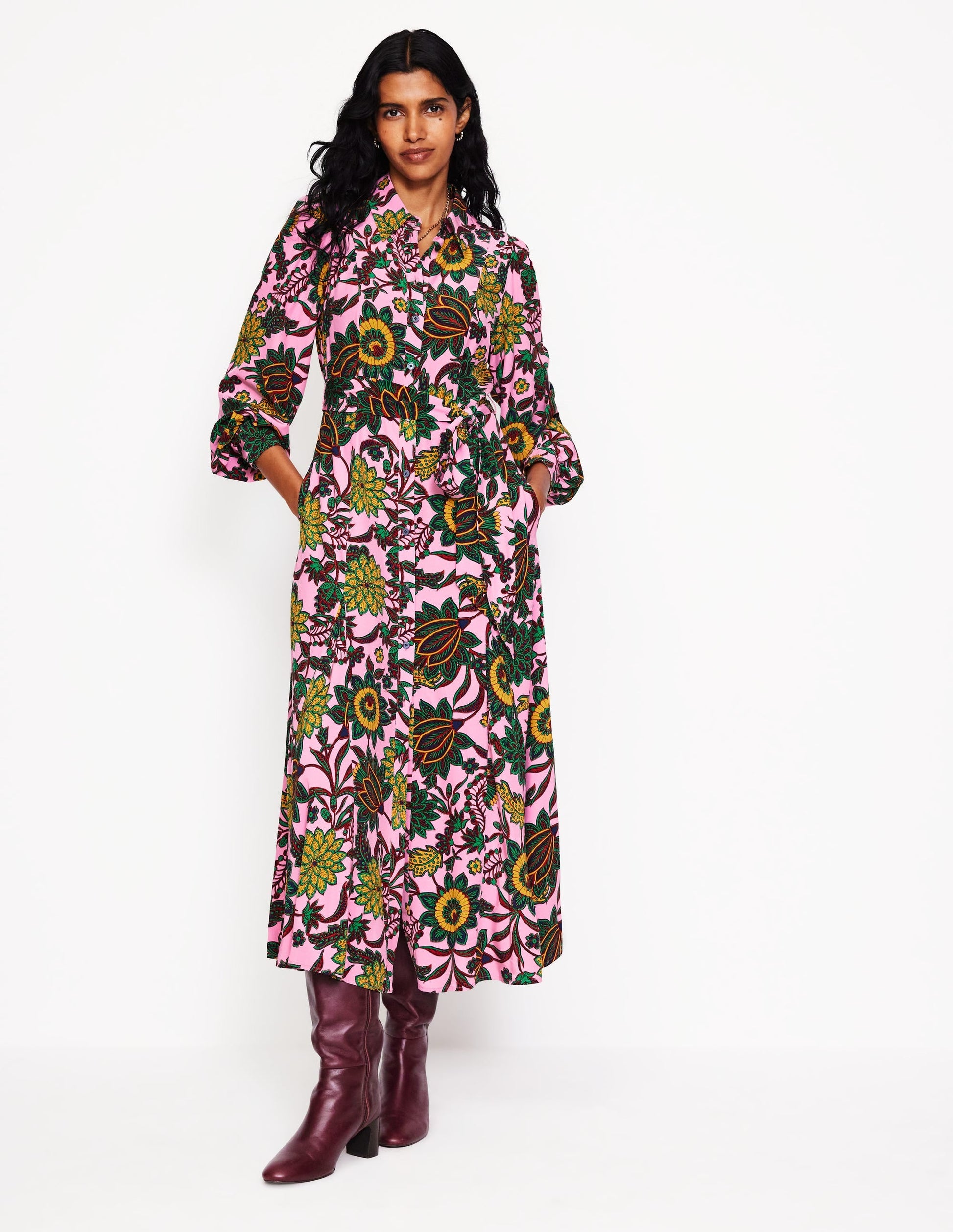 Martha Godet Maxi Shirt Dress-Mauve Mist, Ornate Bud-4