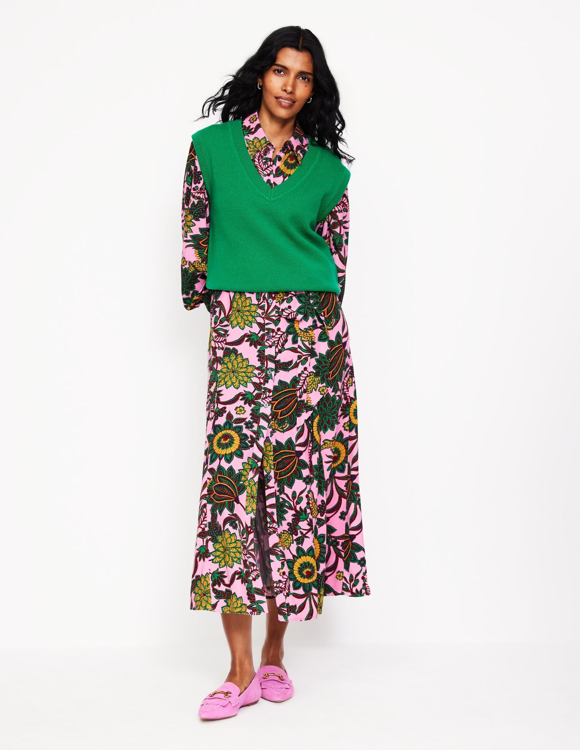 Martha Godet Maxi Shirt Dress-Mauve Mist, Ornate Bud-5