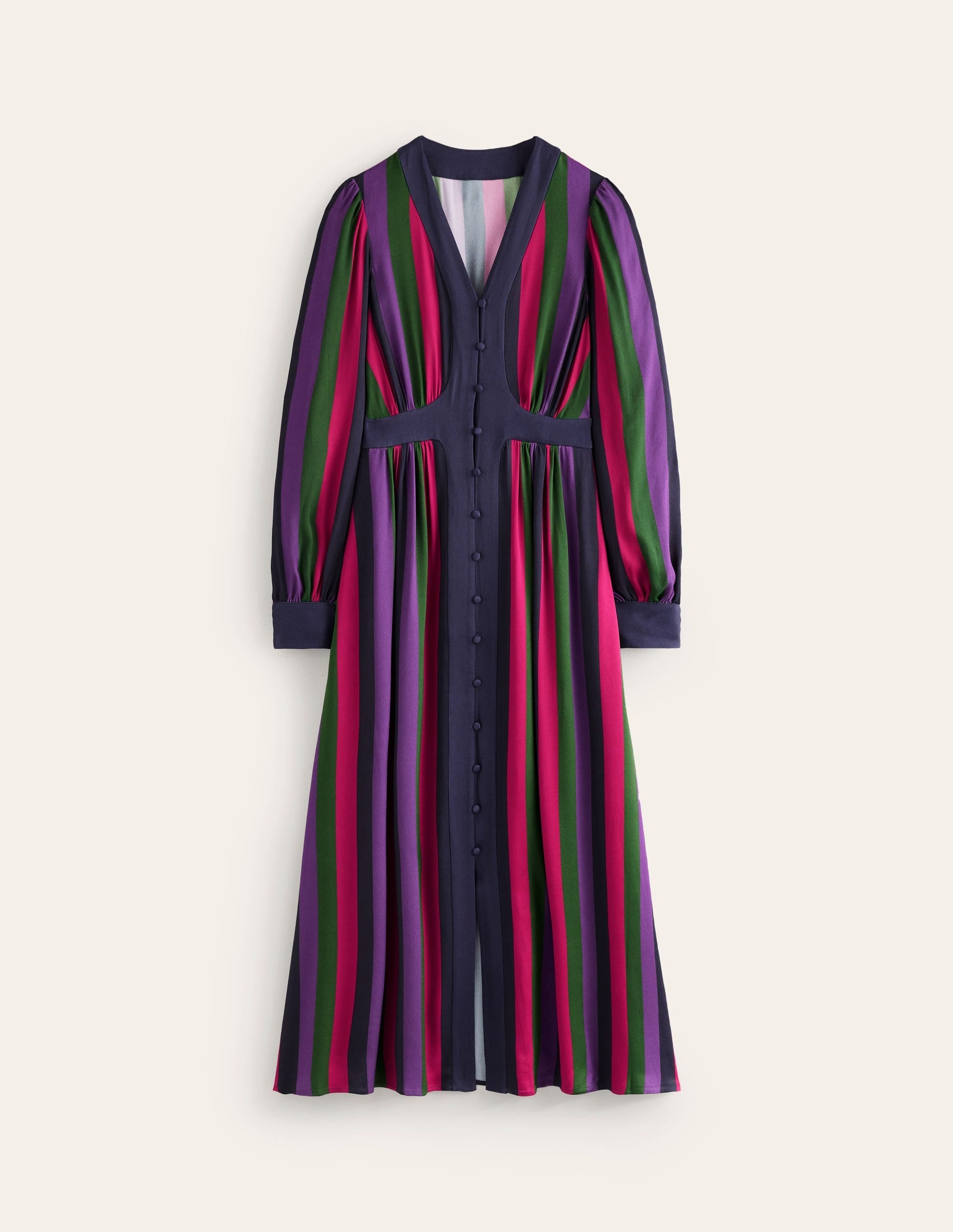 Colourblock V Neck Midi Dress-Pine and Ameythyst Stripe-6