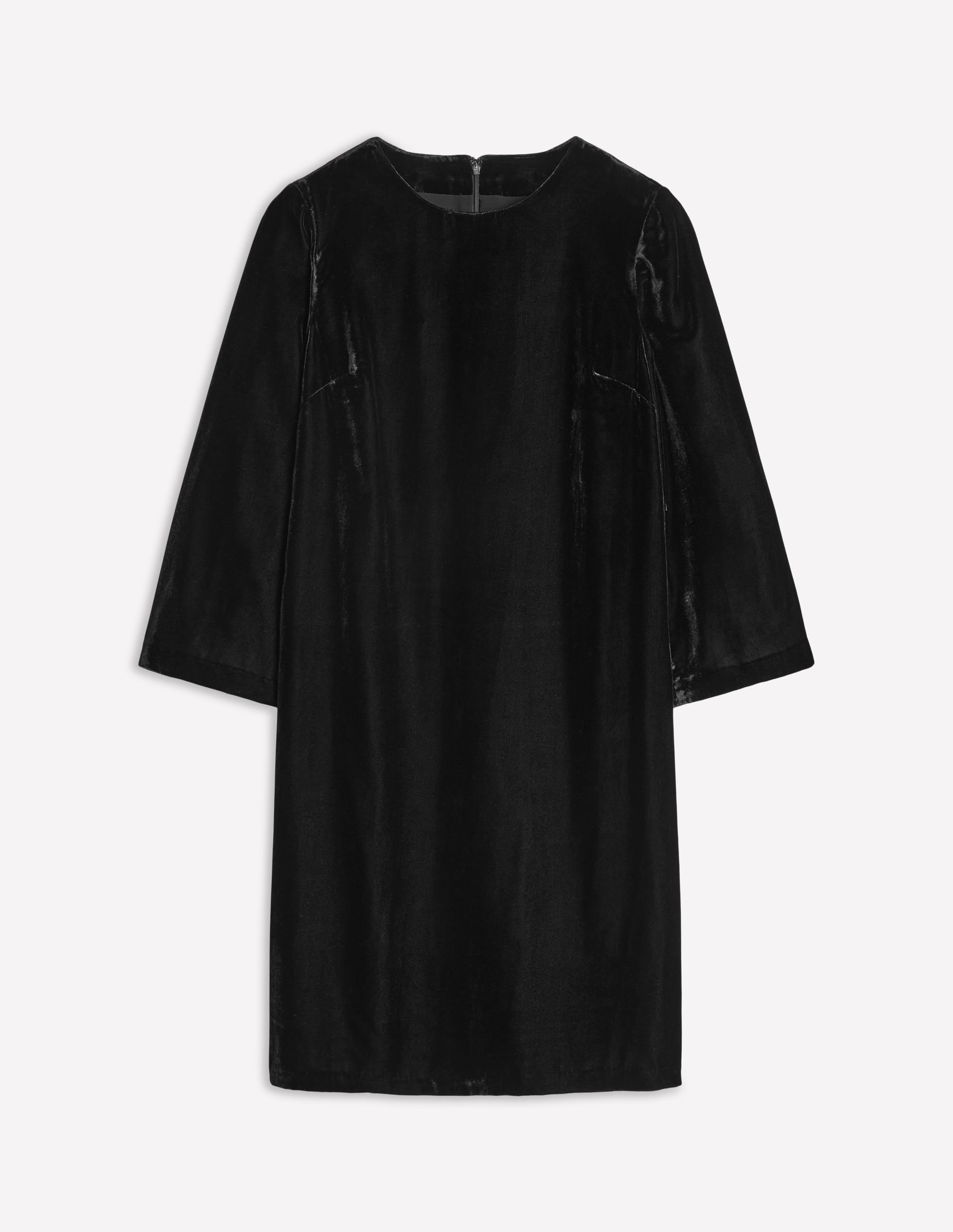 Long Sleeve Velvet Shift Dress-Black - Image 5