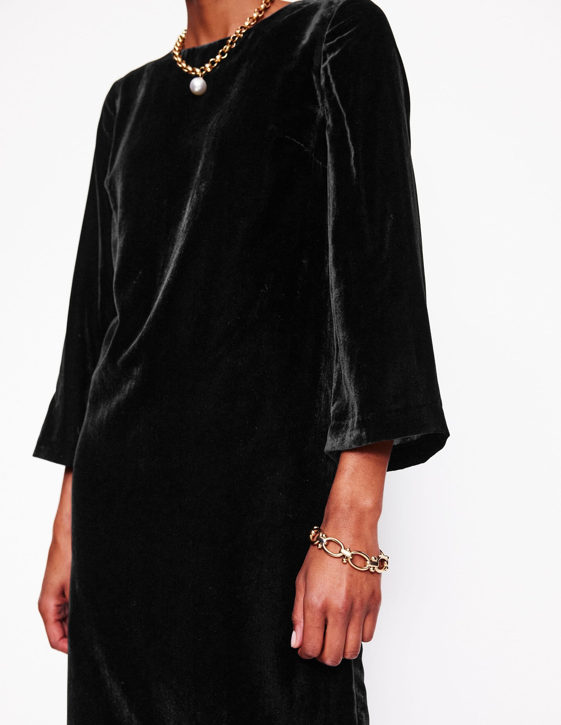 Long Sleeve Velvet Shift Dress-Black-2
