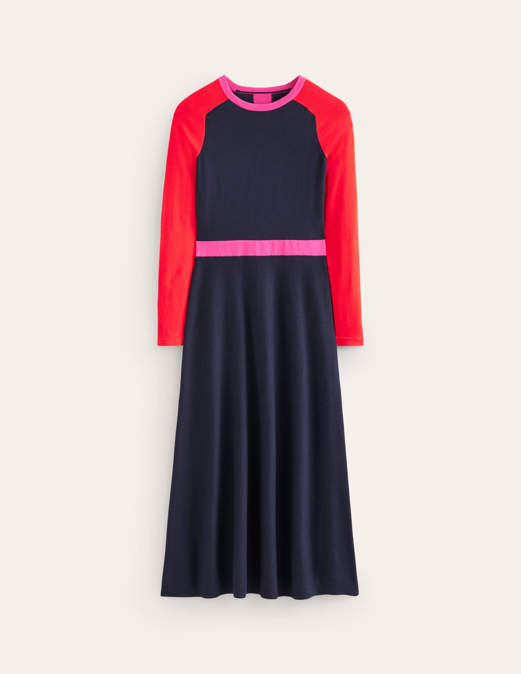 Marta Knitted Midi Dress-Navy, Rouge Colourblock - Image 6