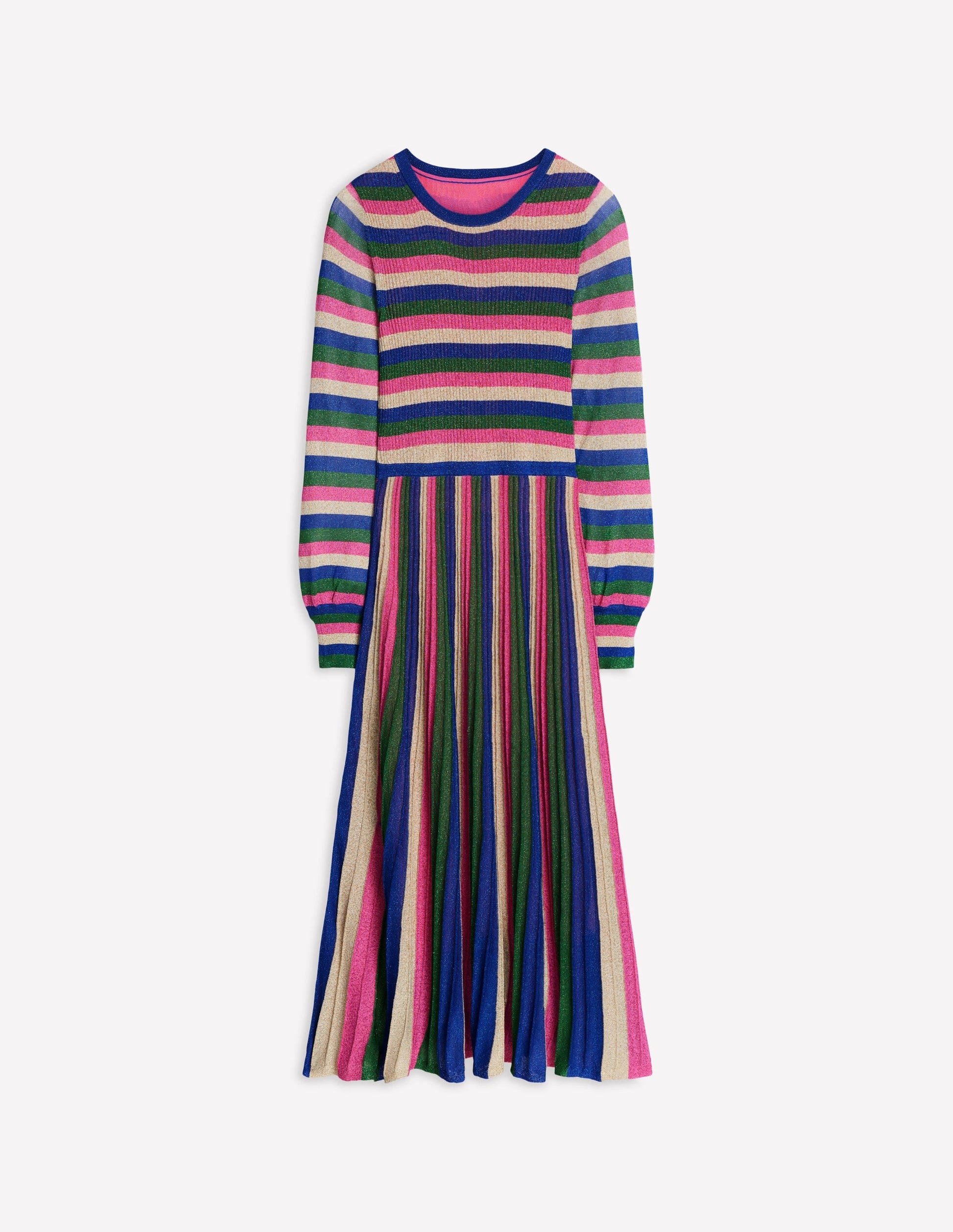 Ribbed Metallic Party Dress-Pink, Green and Gold Stripe-6