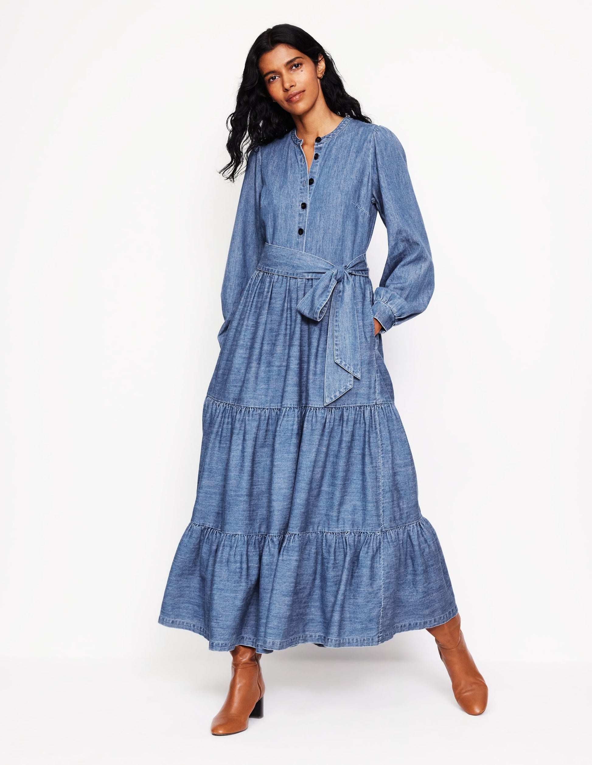 Alba Denim Maxi Dress-Light Vintage Denim-4