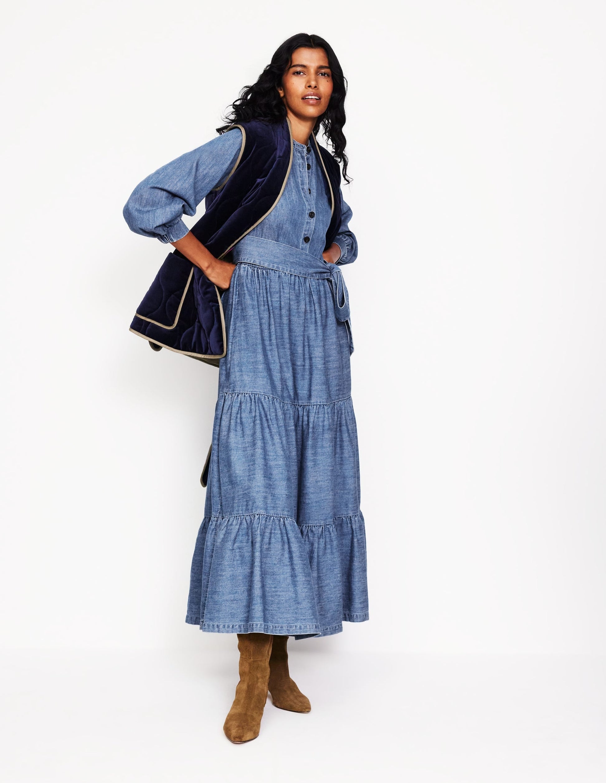 Alba Denim Maxi Dress-Light Vintage Denim-5
