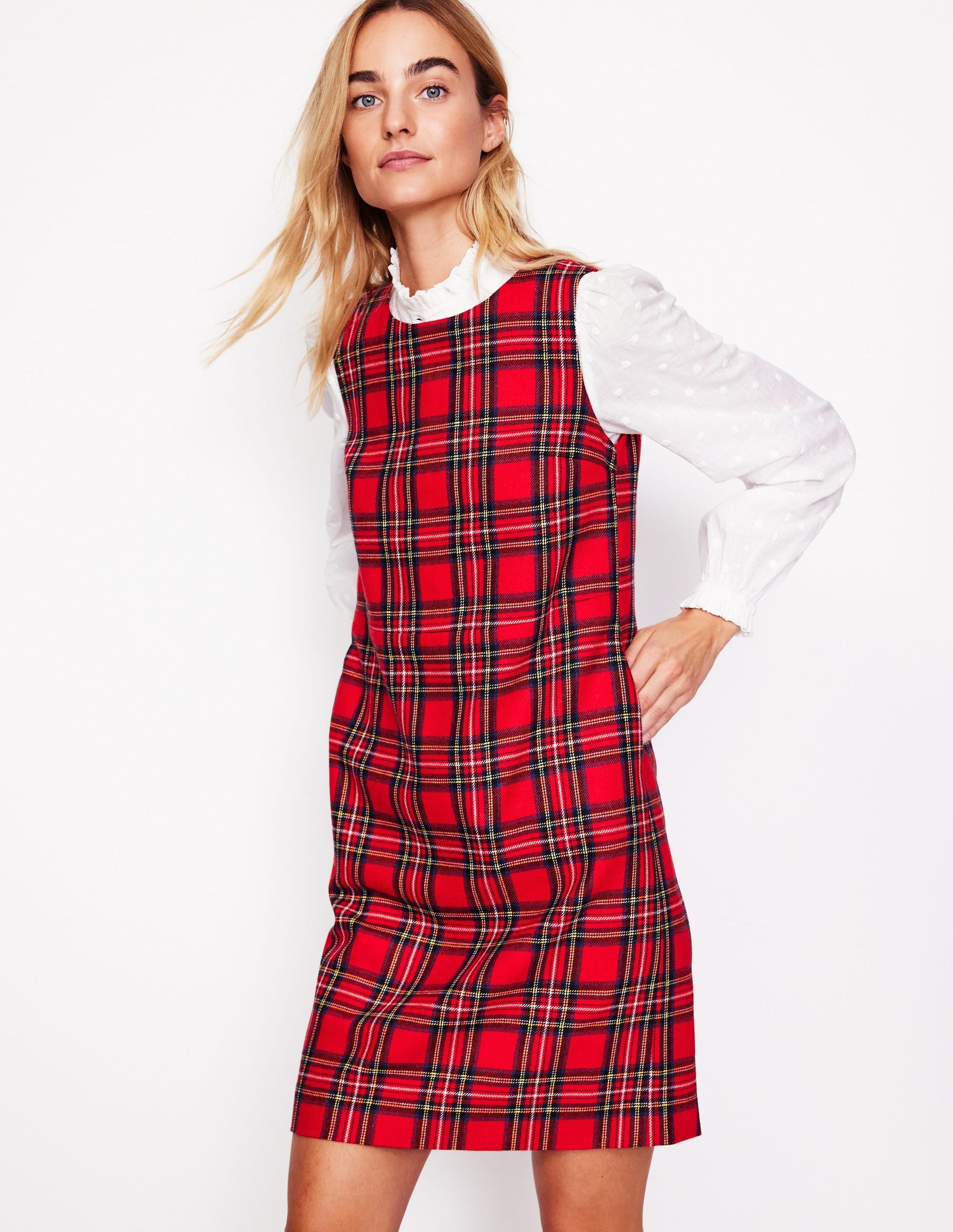 Pia Wool Shift Dress-Red and Blue Check-2