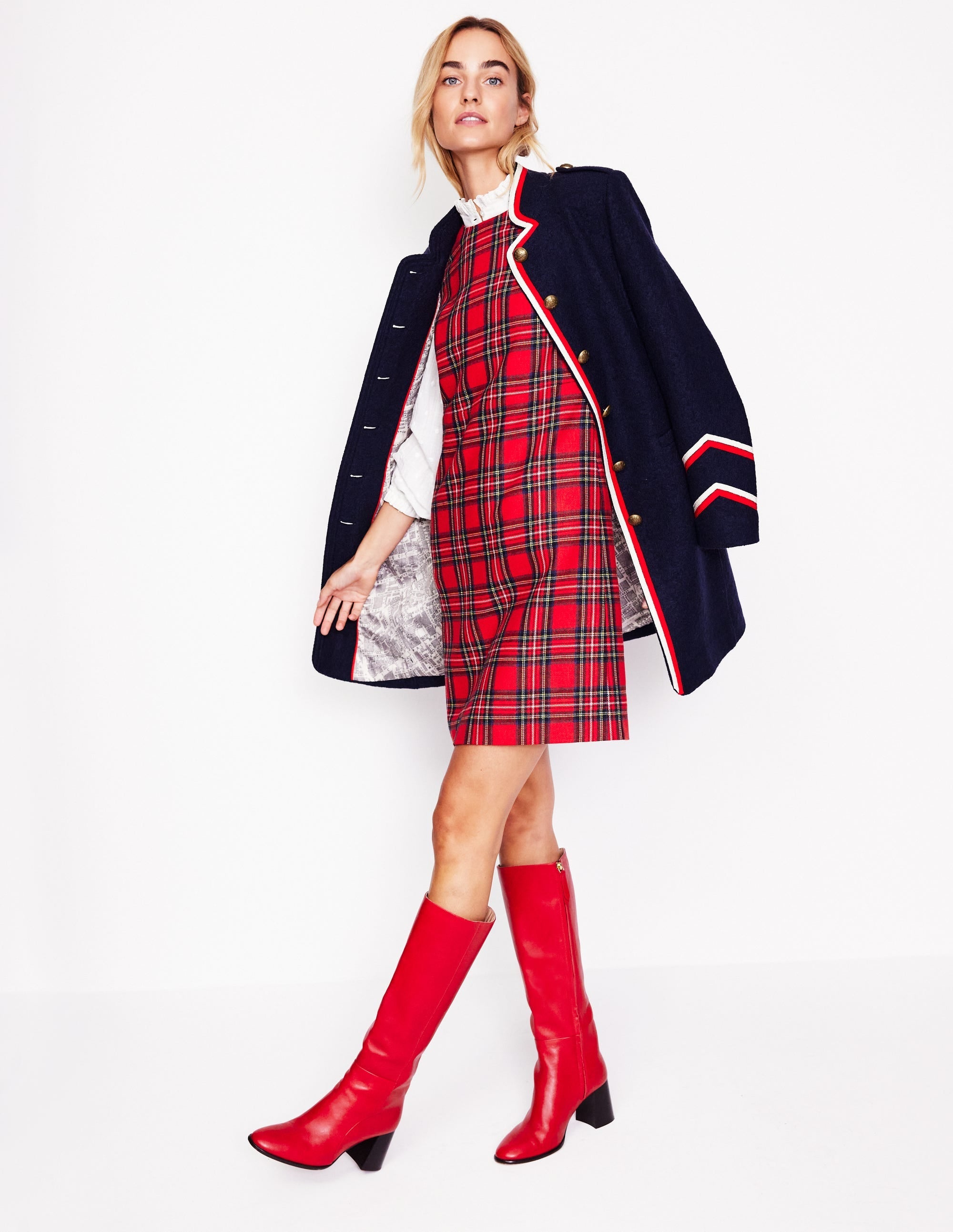 Pia Wool Shift Dress-Red and Blue Check - Image 5