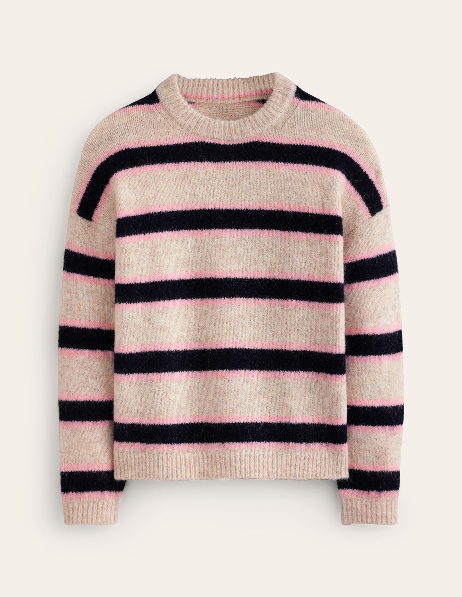 Rosemary Relaxed Fluffy Jumper-Oatmeal Melange, Navy-5