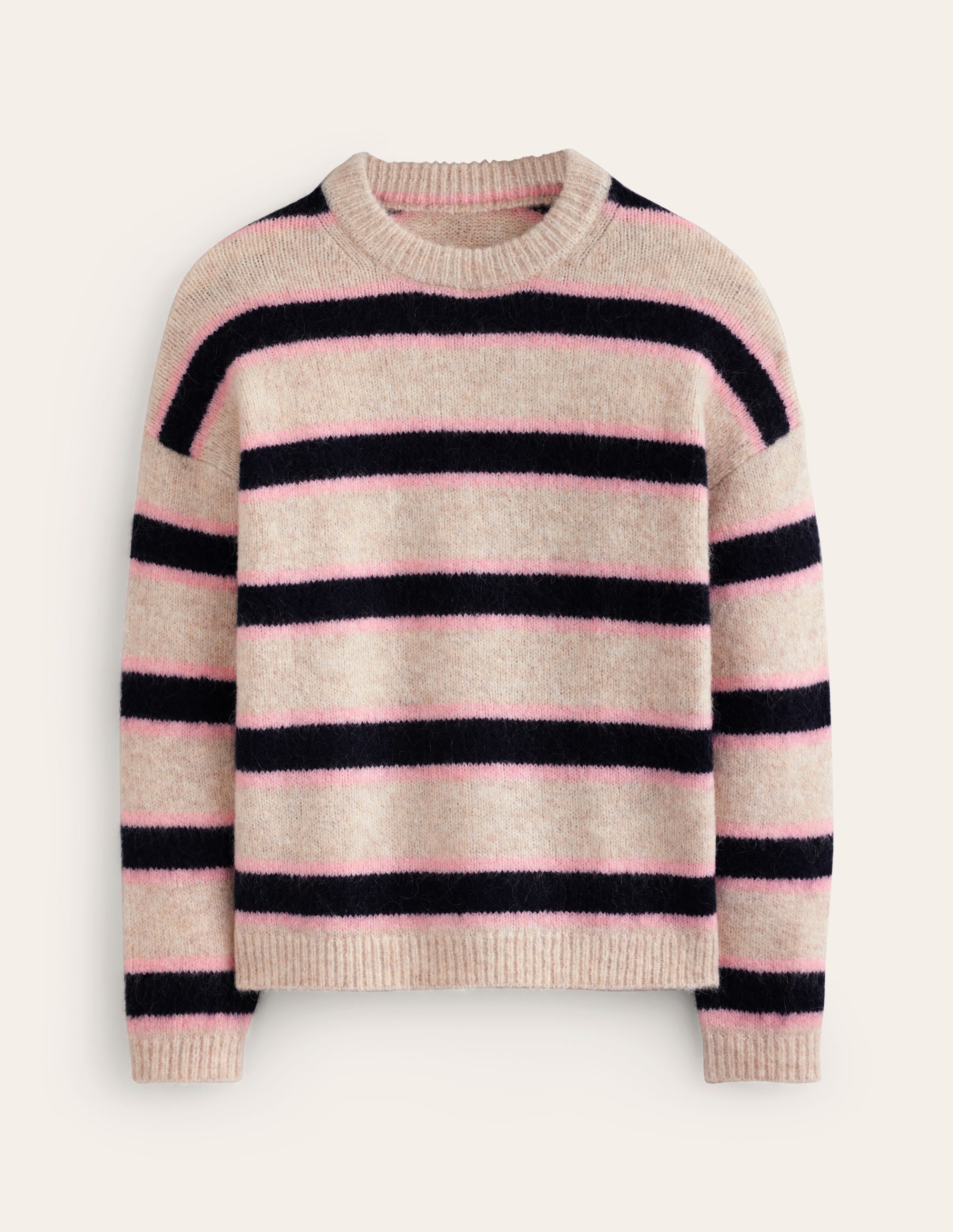 Rosemary Relaxed Fluffy Jumper-Oatmeal Melange, Navy - Image 5