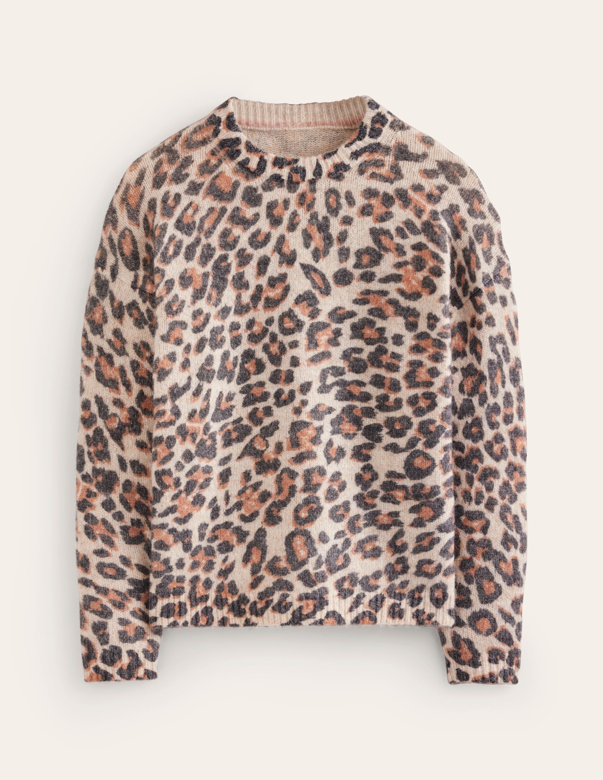 Rosemary Relaxed Fluffy Jumper-Oatmeal Melange, Leopard - Image 5