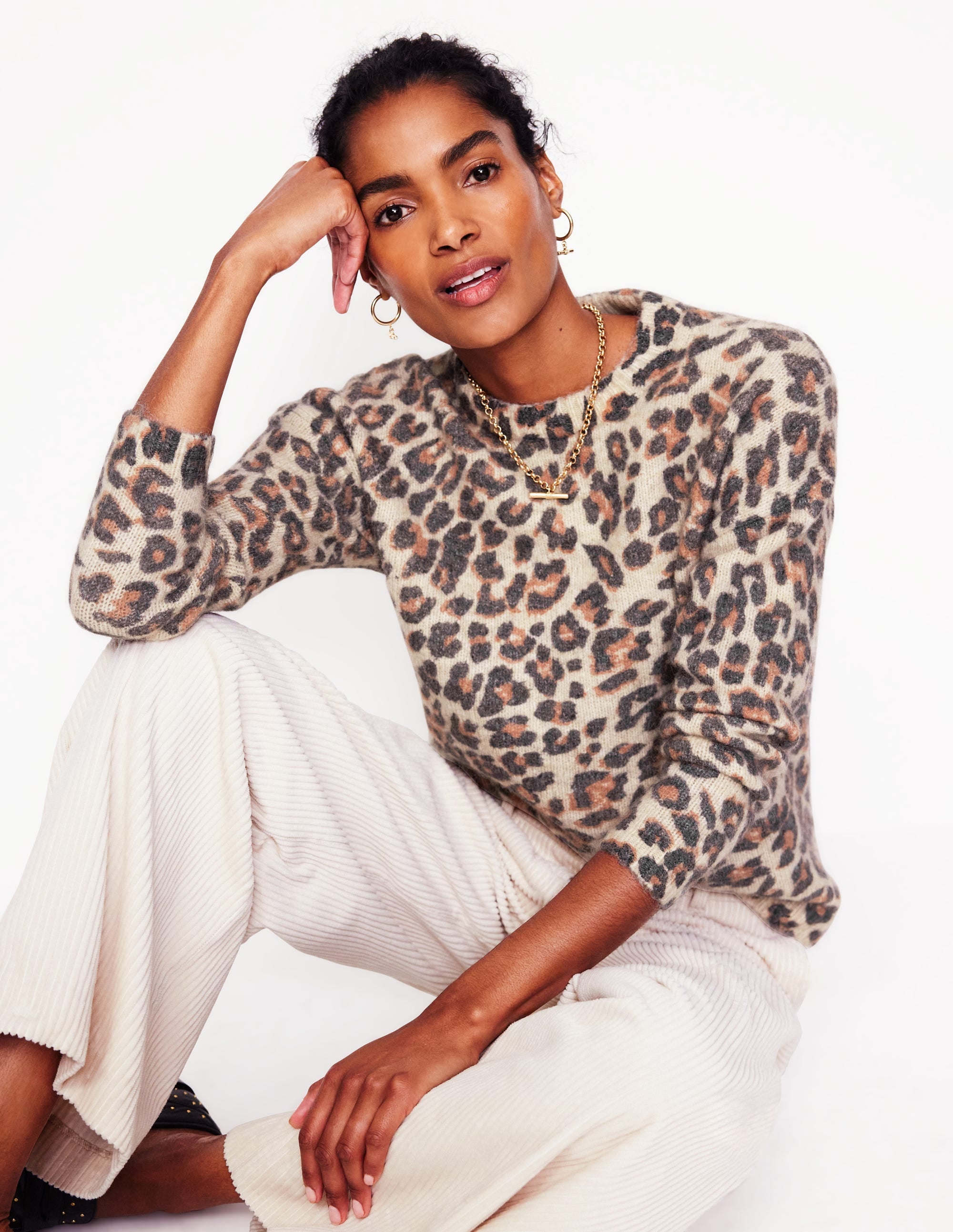 Rosemary Relaxed Fluffy Jumper-Oatmeal Melange, Leopard - Image 1