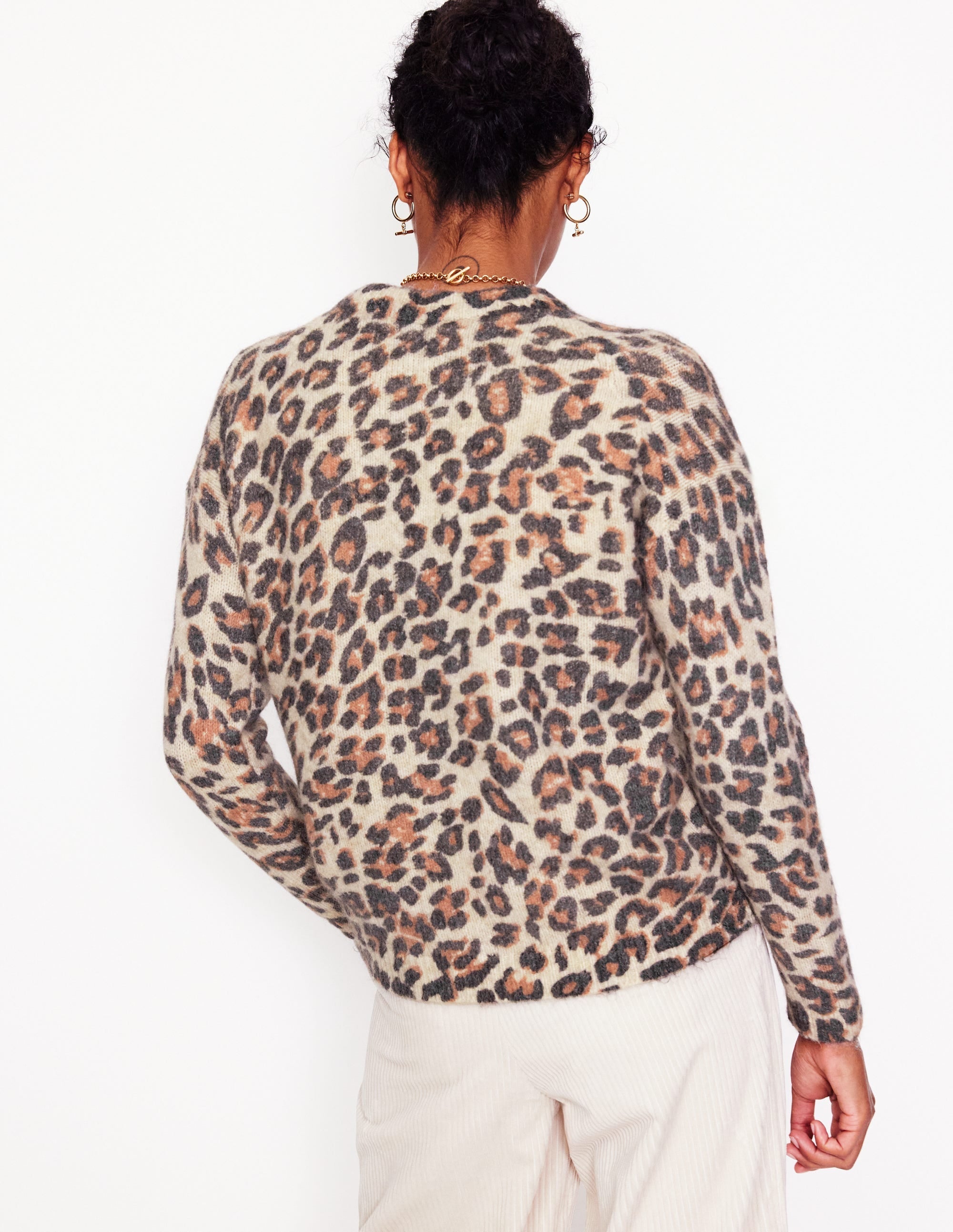 Rosemary Relaxed Fluffy Jumper-Oatmeal Melange, Leopard - Image 3