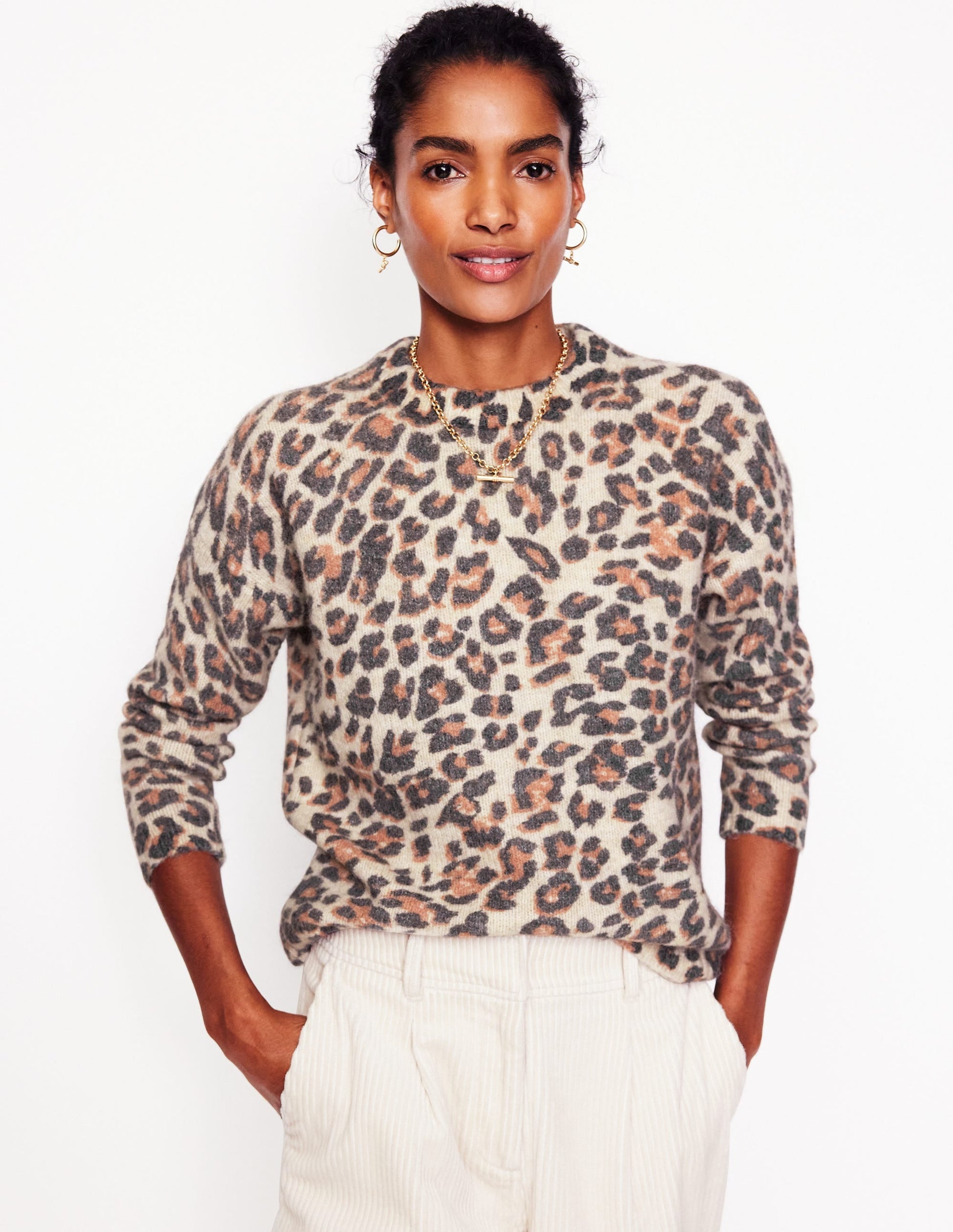 Rosemary Relaxed Fluffy Jumper-Oatmeal Melange, Leopard-4