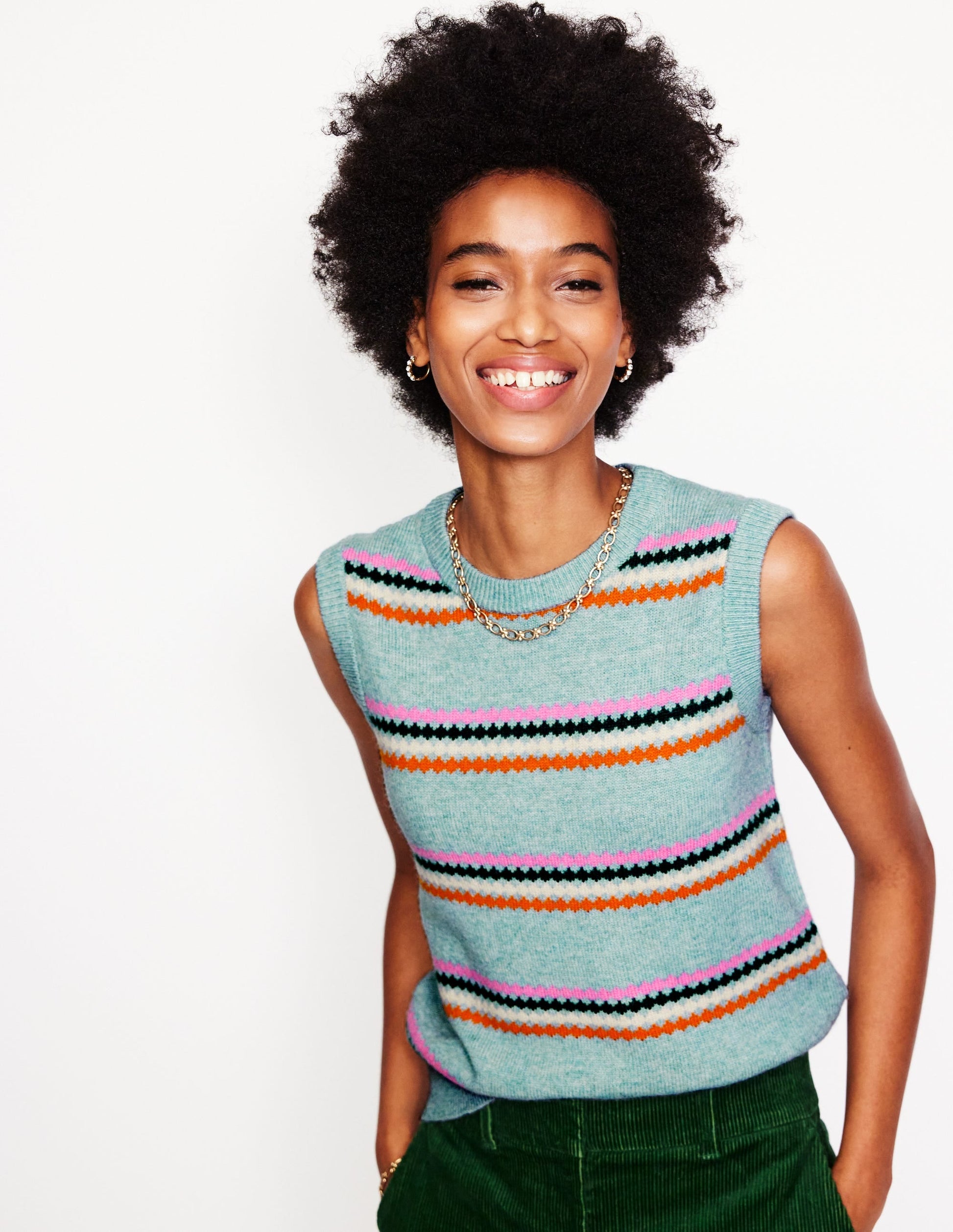 Edie Fair Isle Tank-Blue Diamond-1