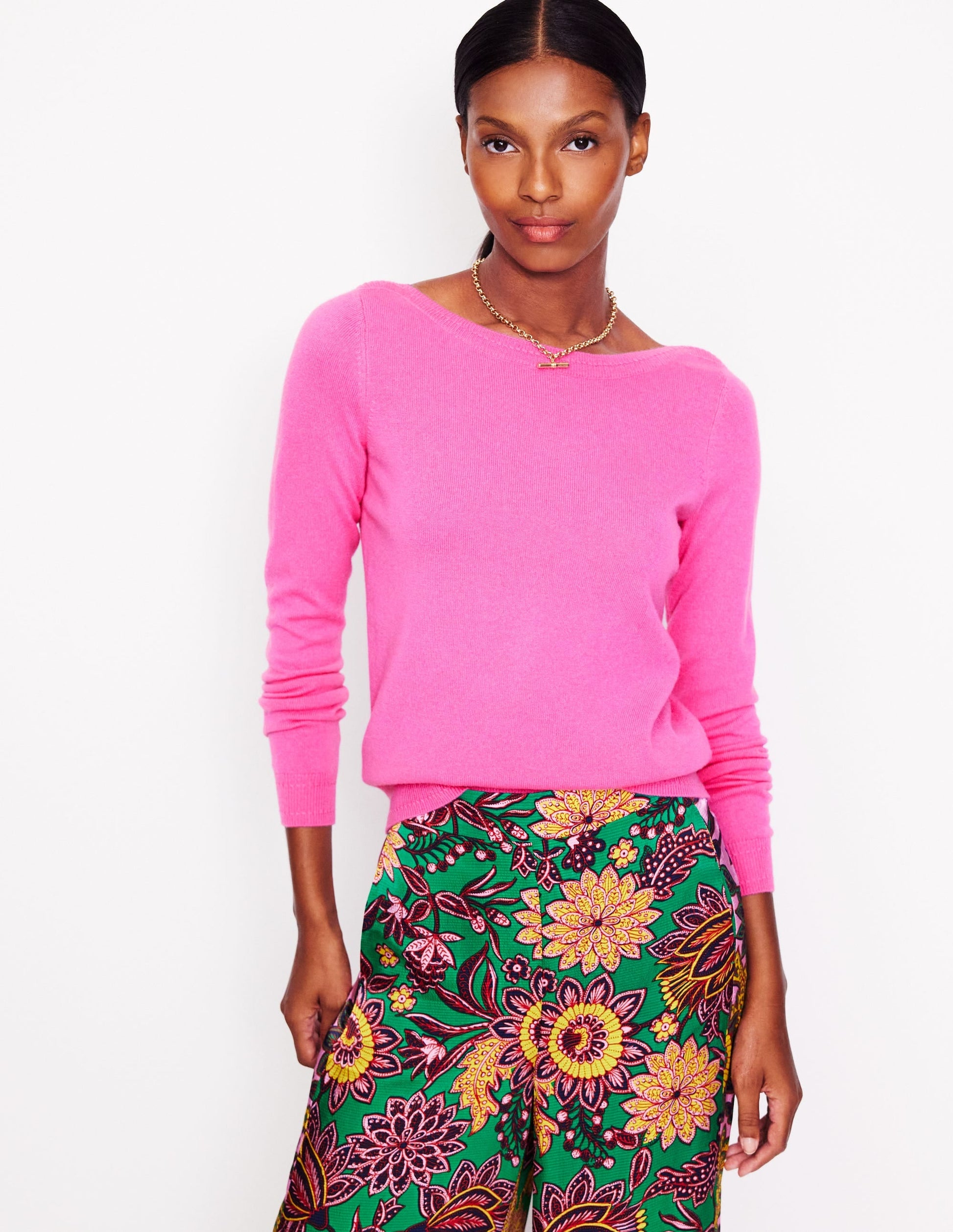 Eva Cashmere Boat Neck Jumper-Pink Tourmaline-1