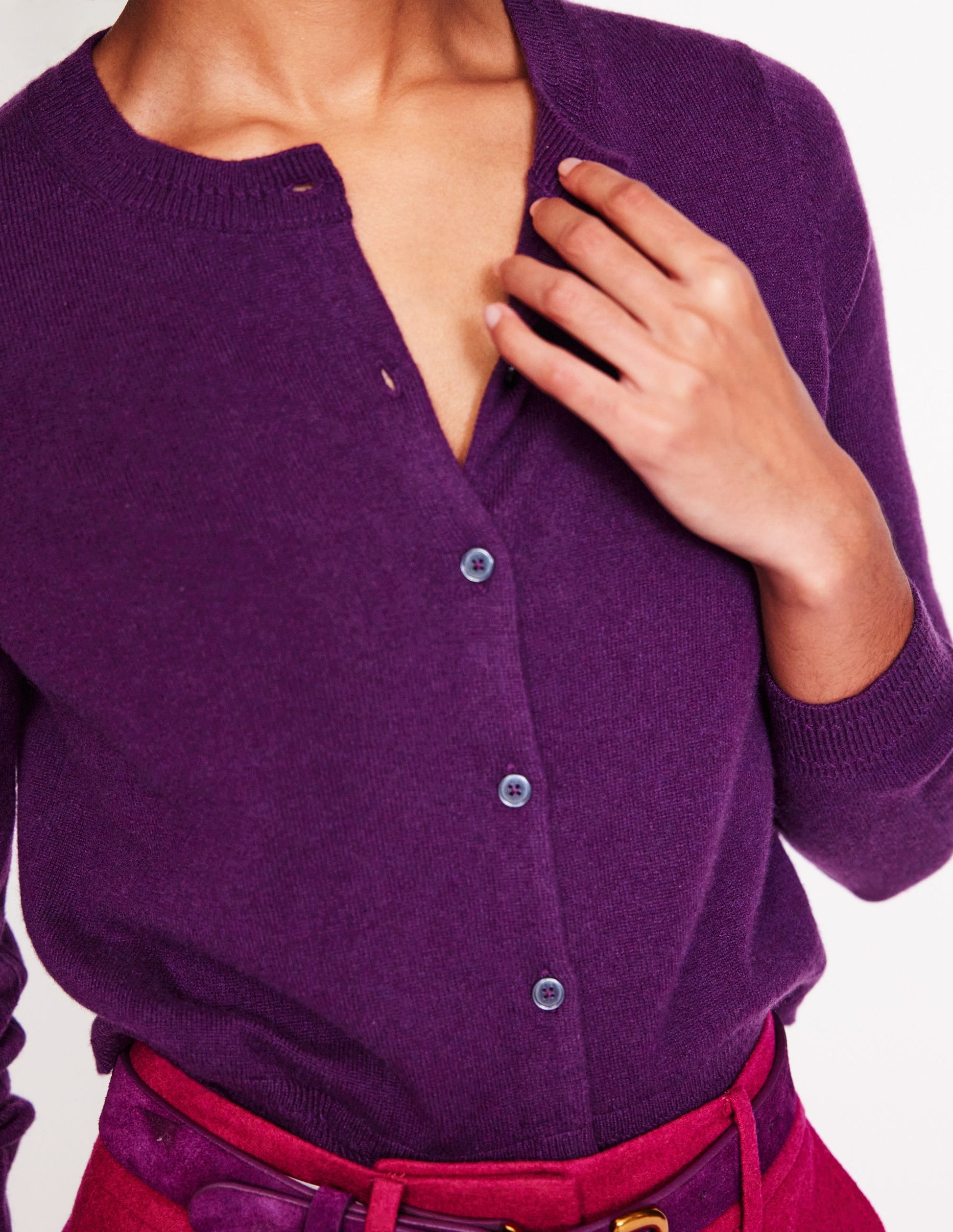 Eva Cashmere Cropped Cardigan-Damson Purple-2