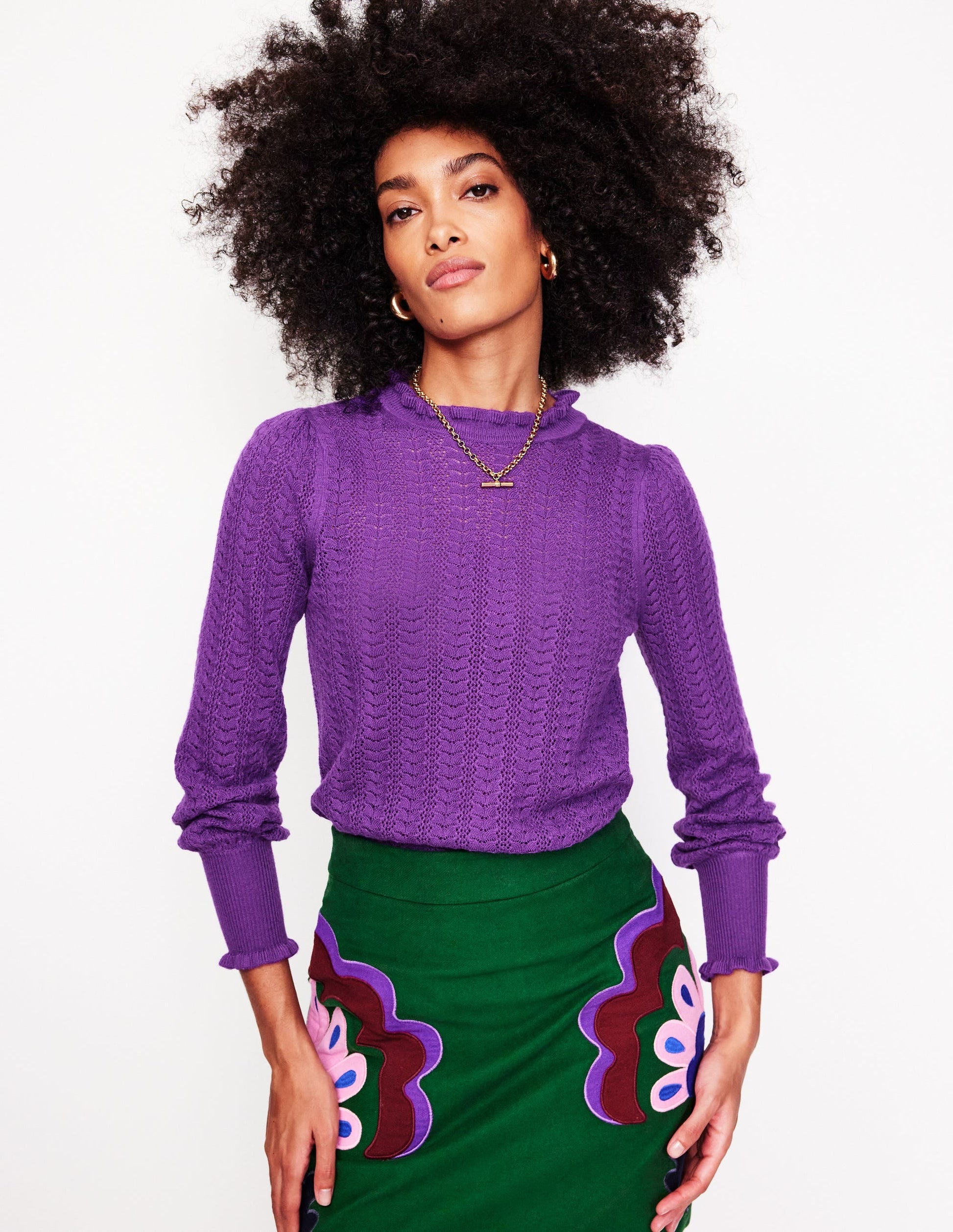Tia Pointelle Frilled Jumper-Ameythyst Purple-2