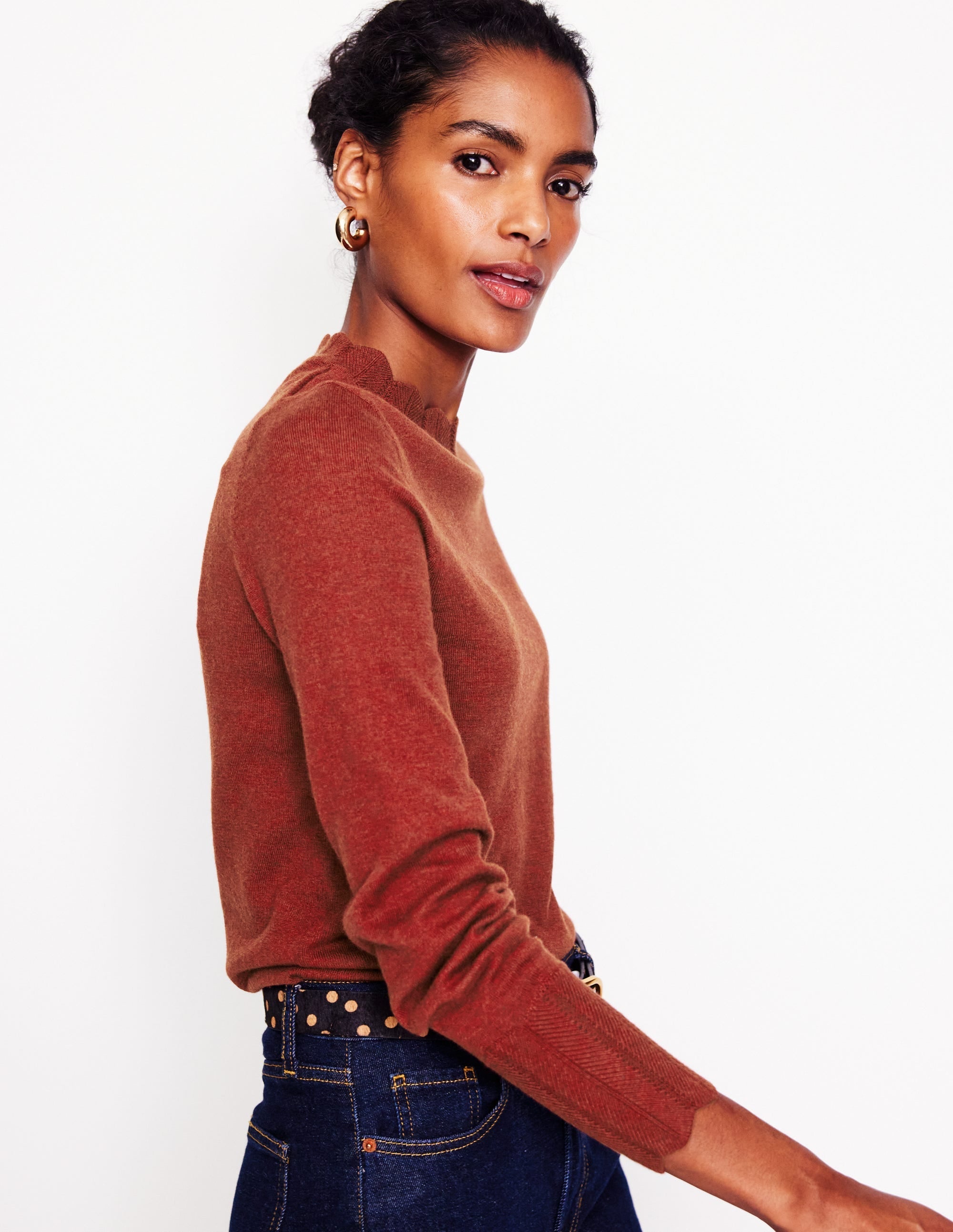 Imi Scallop Trim Jumper-Burnt Orange - Image 1