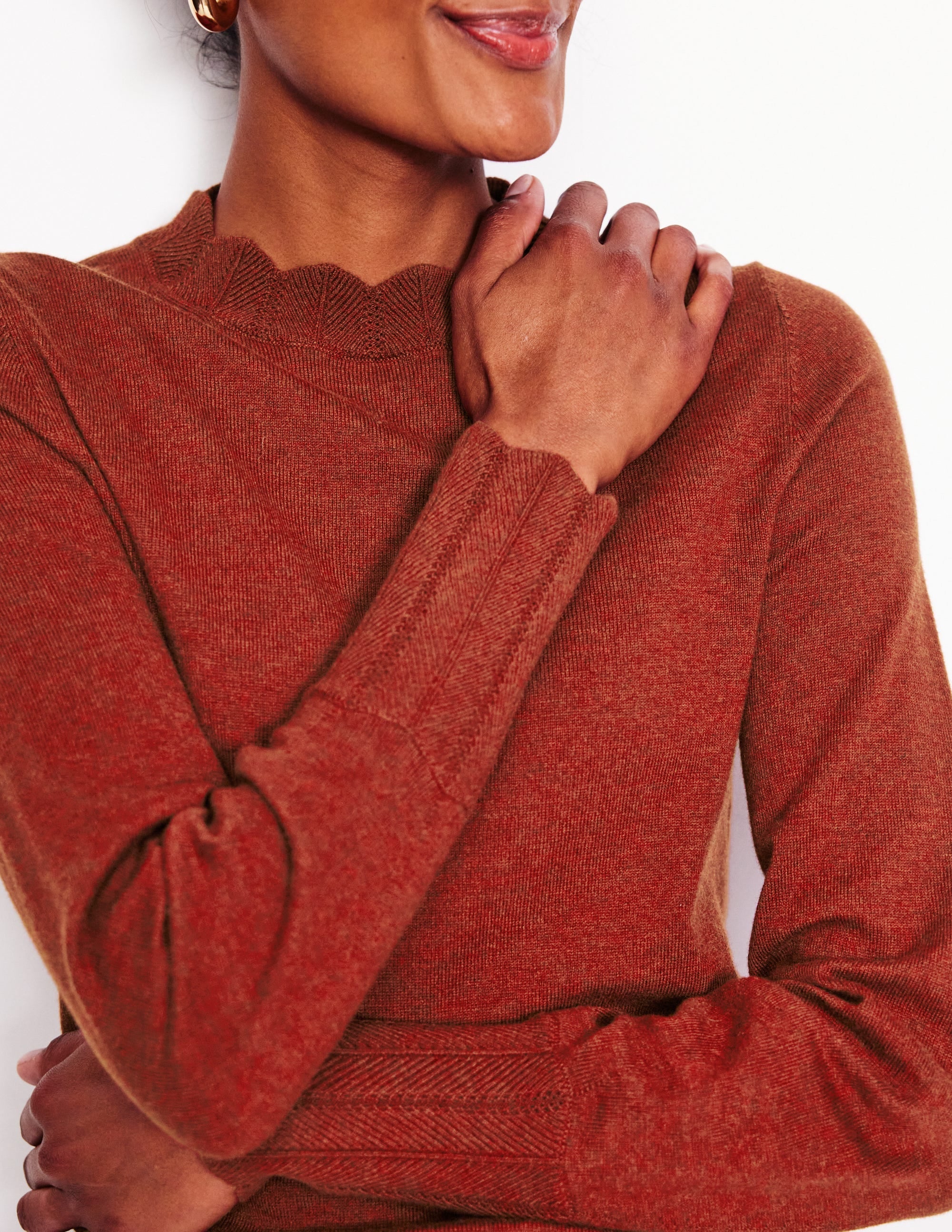 Imi Scallop Trim Jumper-Burnt Orange - Image 2