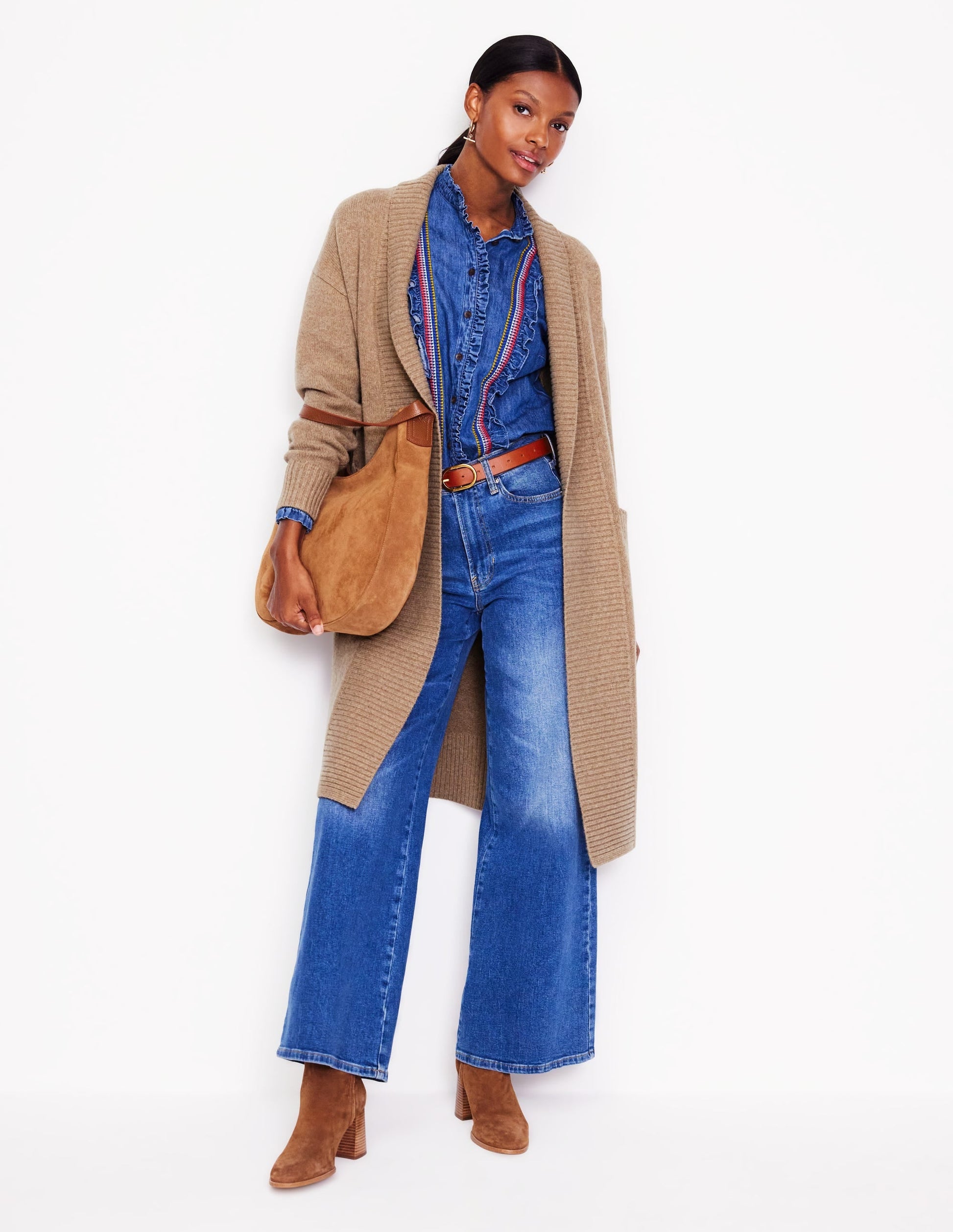 Longline Merino Cardigan-Oatmeal Melange-2
