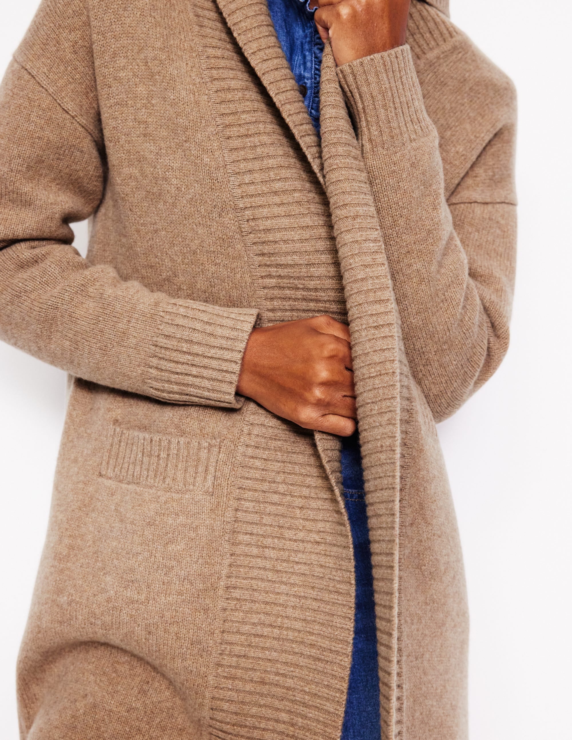 Longline Merino Cardigan-Oatmeal Melange - Image 3