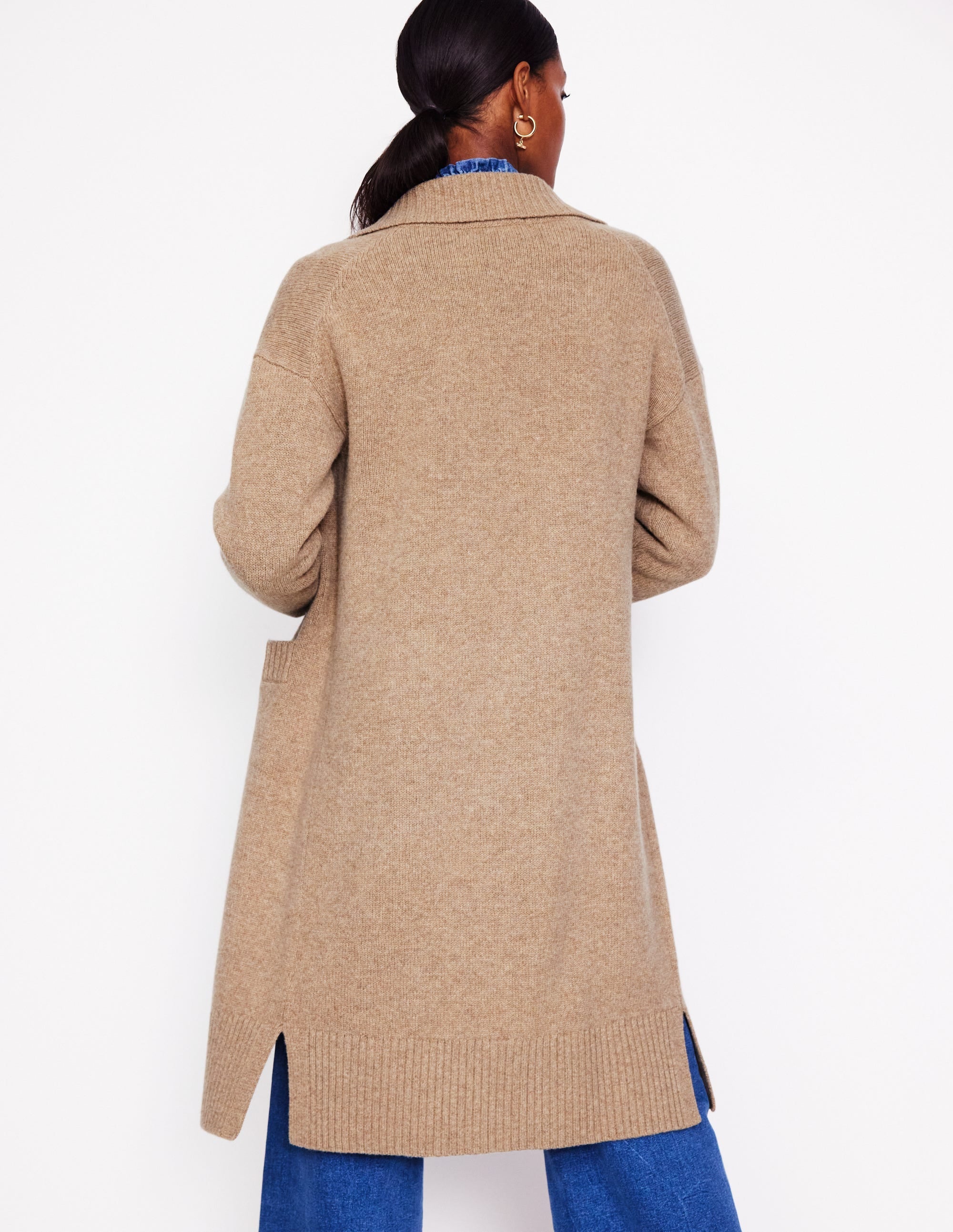 Longline Merino Cardigan-Oatmeal Melange - Image 4