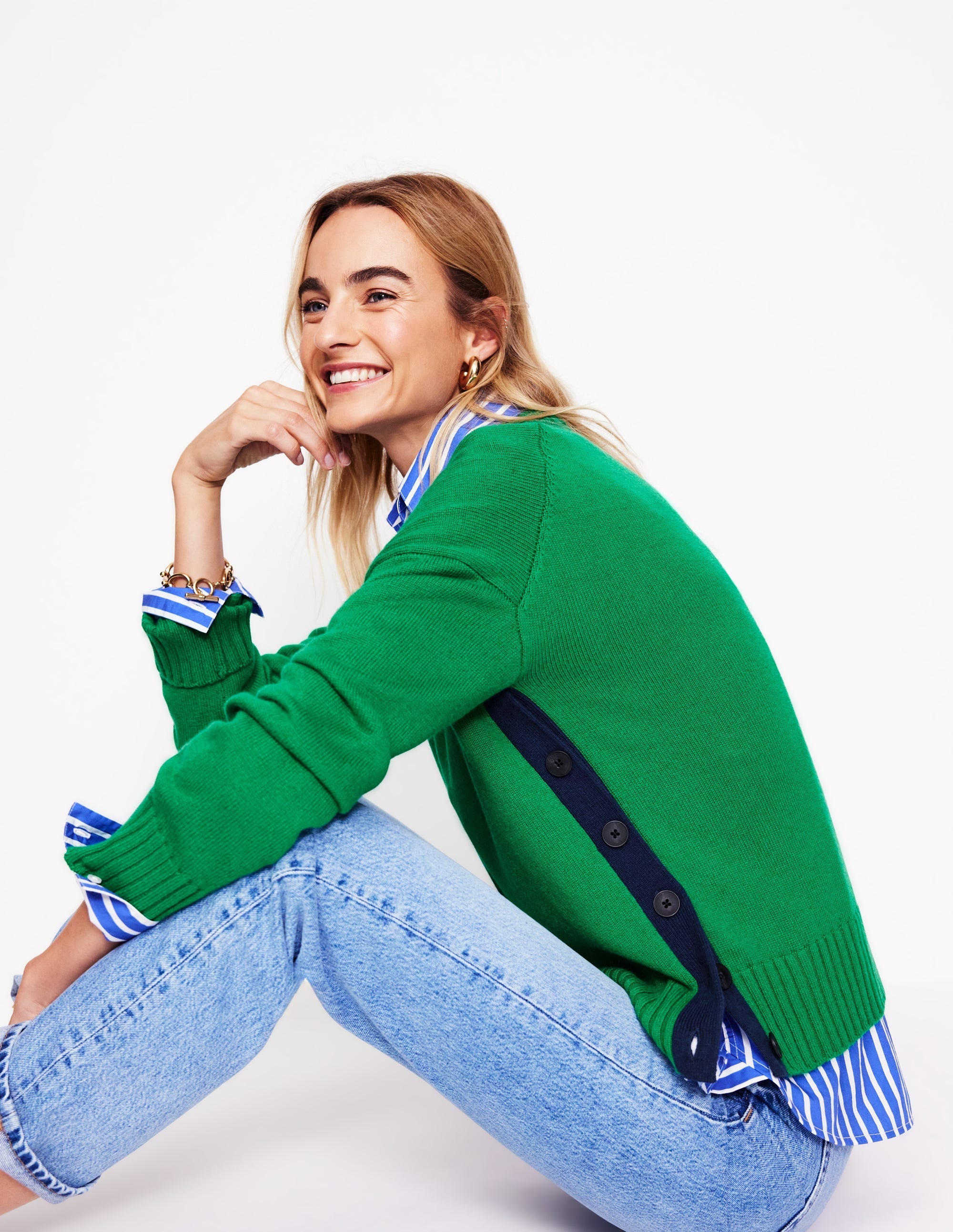 Zia Button Side Jumper-Rich Emerald Green - Image 1