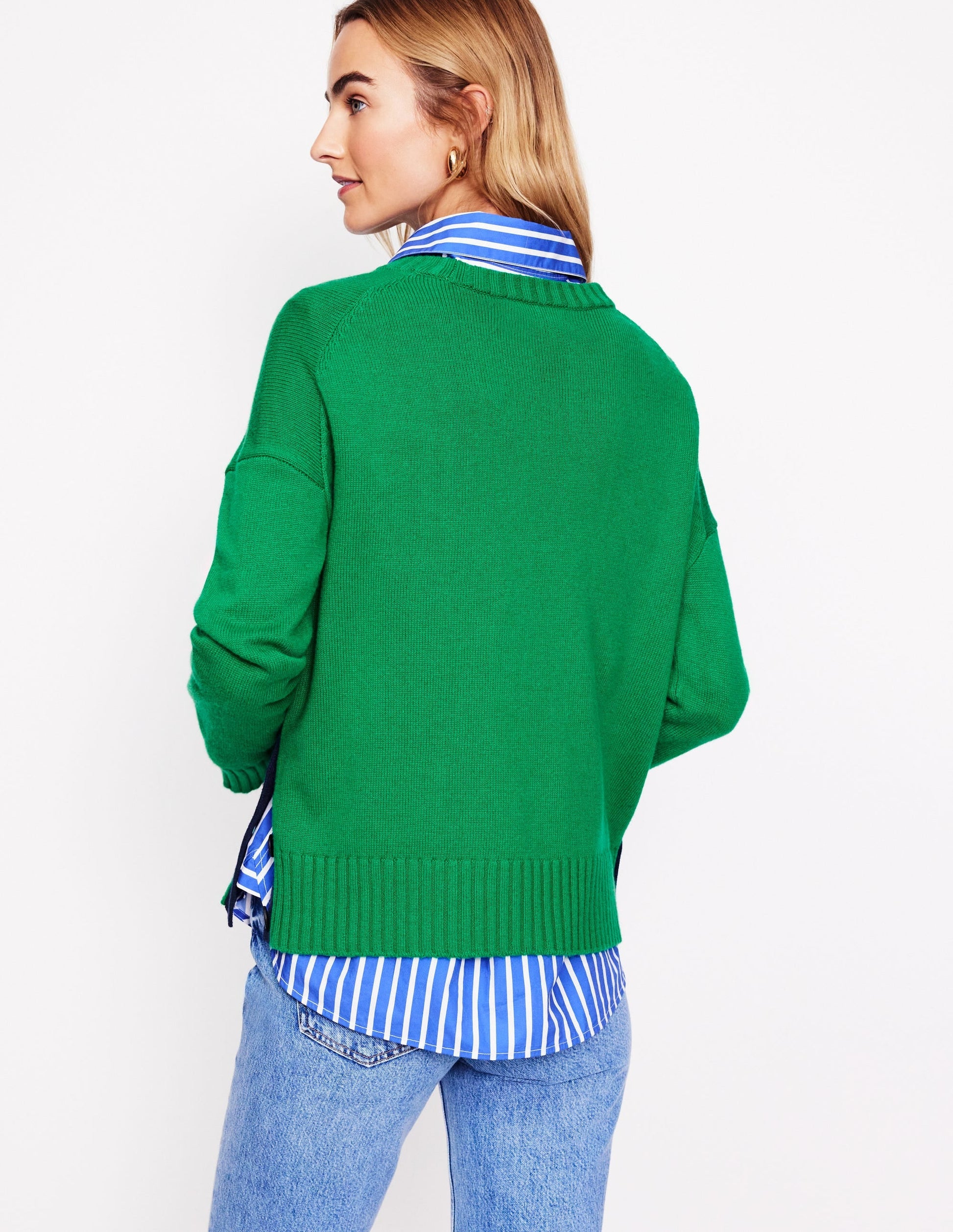 Zia Button Side Jumper-Rich Emerald Green-4