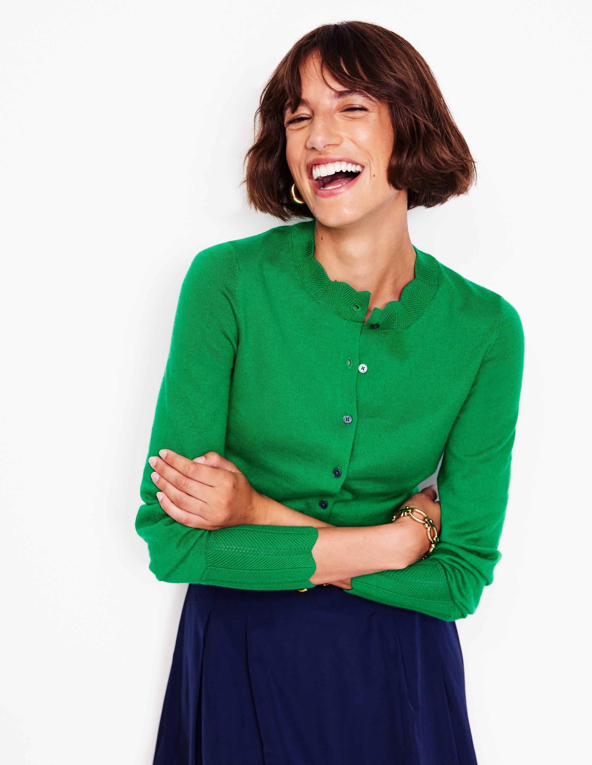 Imi Scalloped Cardigan-Rich Emerald Green - Image 1