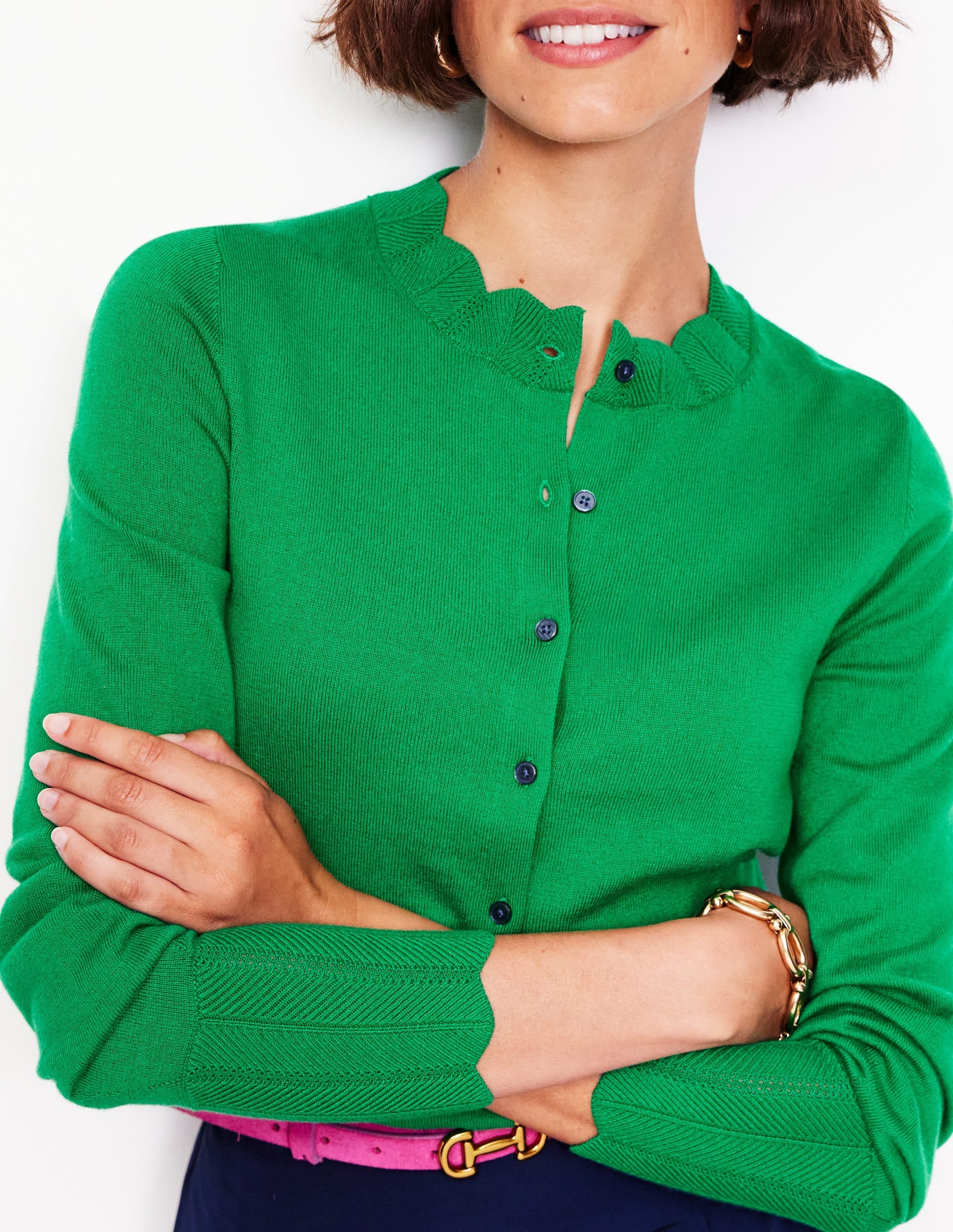 Imi Scalloped Cardigan-Rich Emerald Green - Image 2