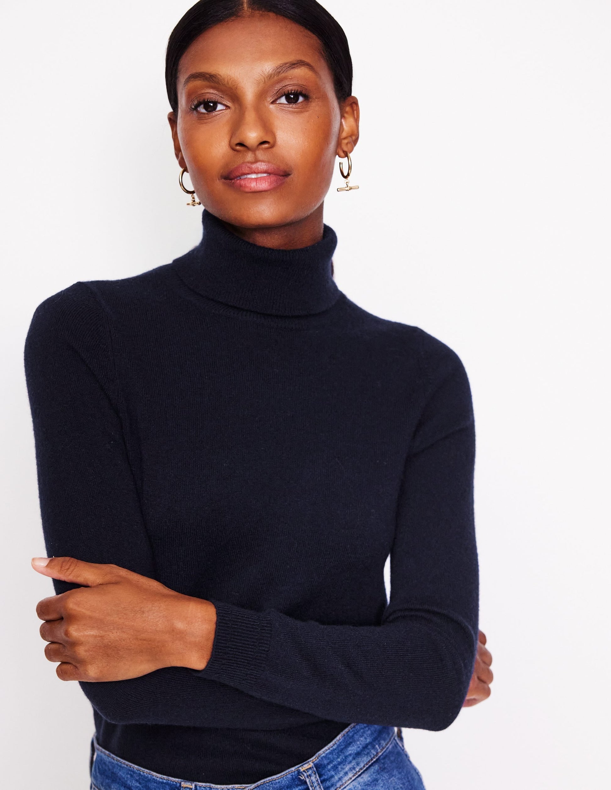 Eva Cashmere Roll Neck Jumper-Navy-1