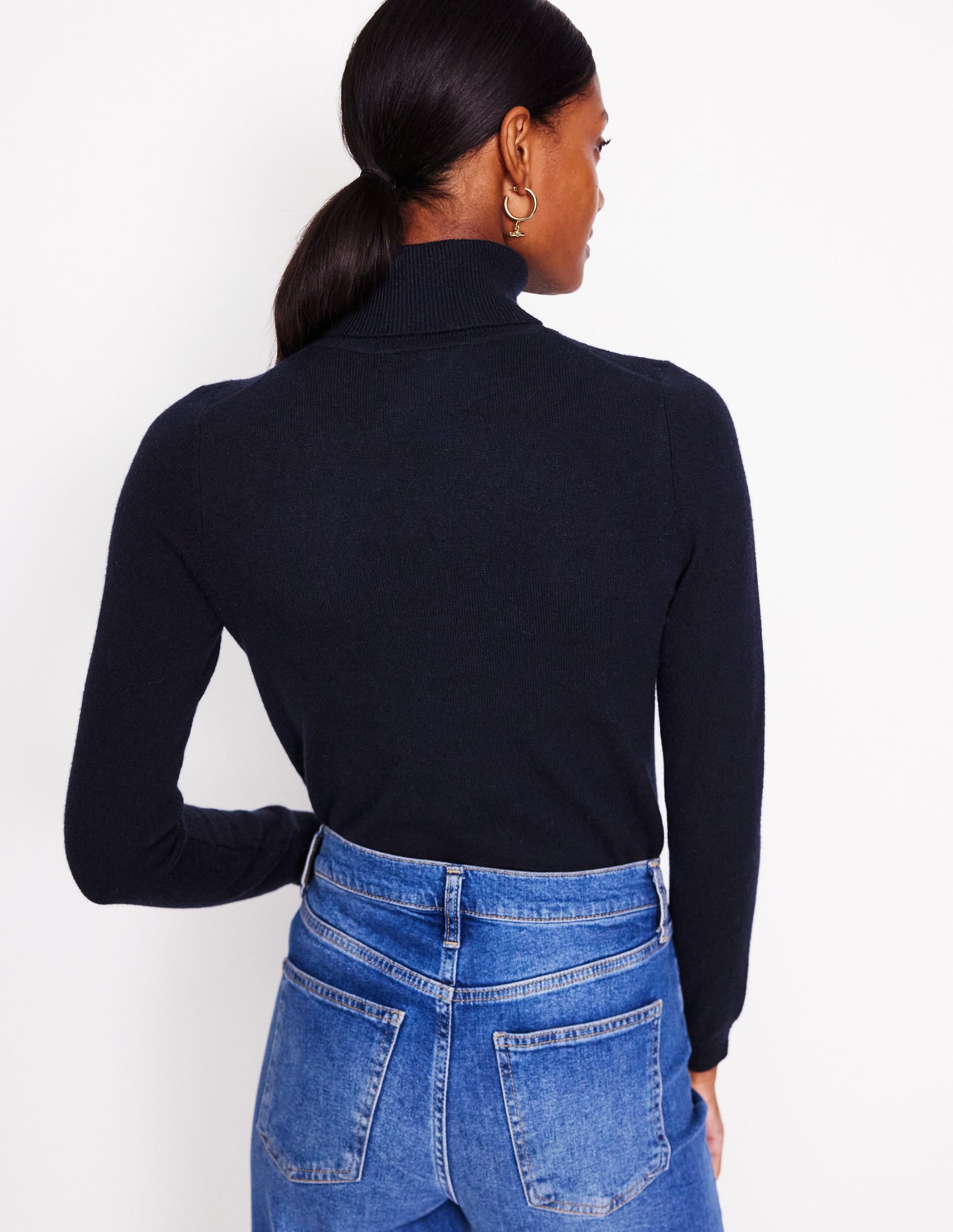 Eva Cashmere Roll Neck Jumper-Navy-3