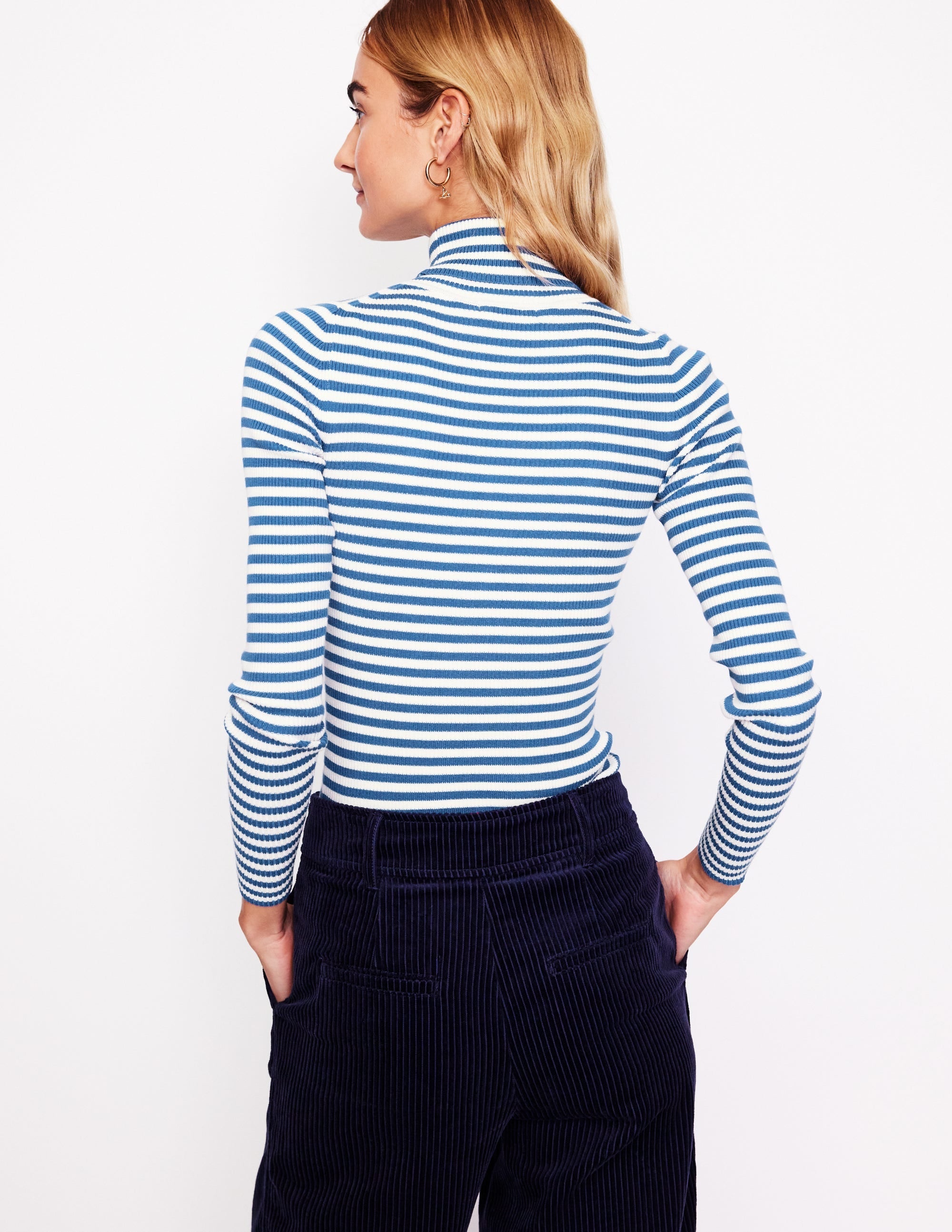 Catriona Roll Neck Jumper-Ivory, Blue Jay - Image 3