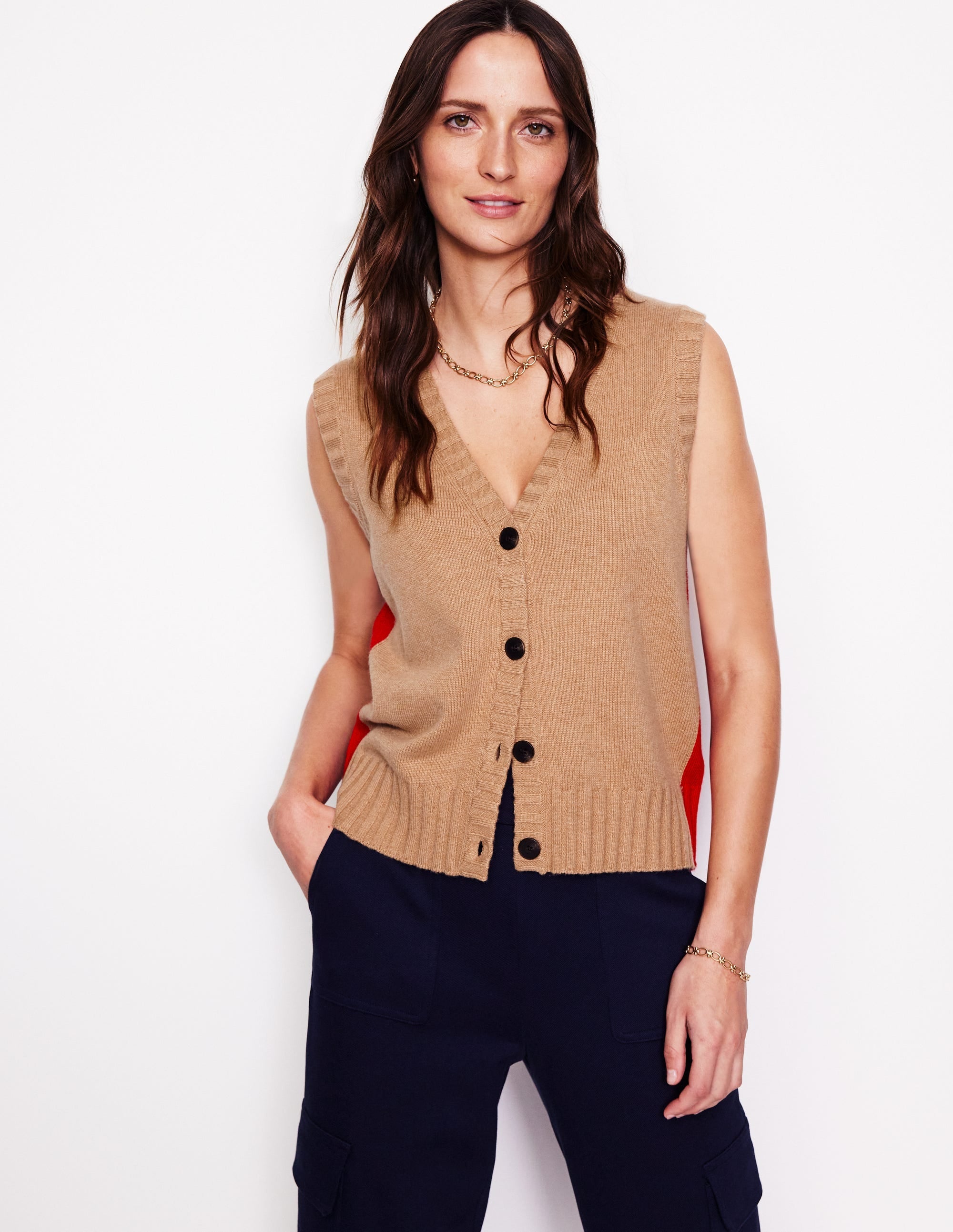 Zia Knitted Waistcoat-Camel Melange - Image 1